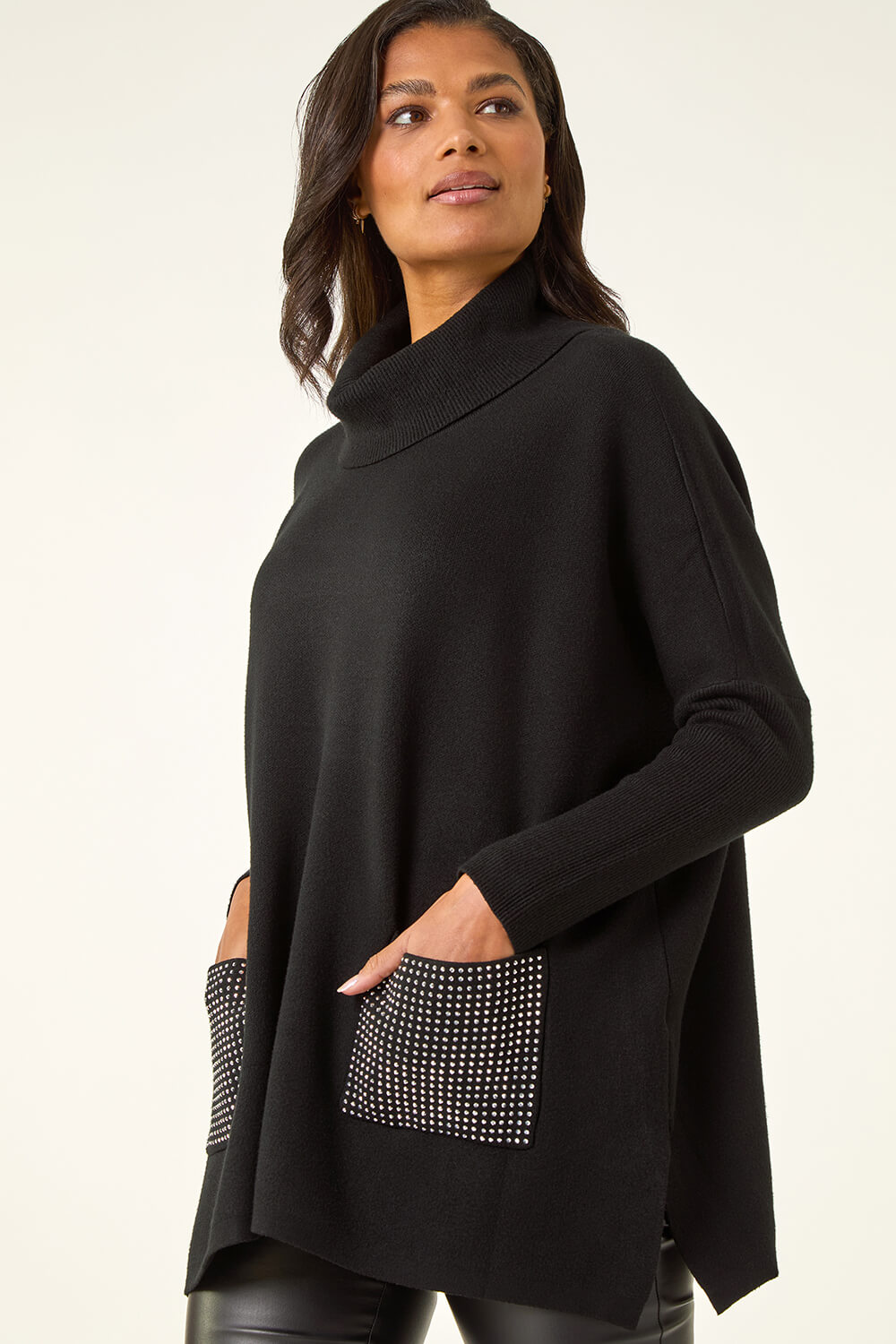 Black Sparkle Pocket Poncho Jumper, Image 5 of 5