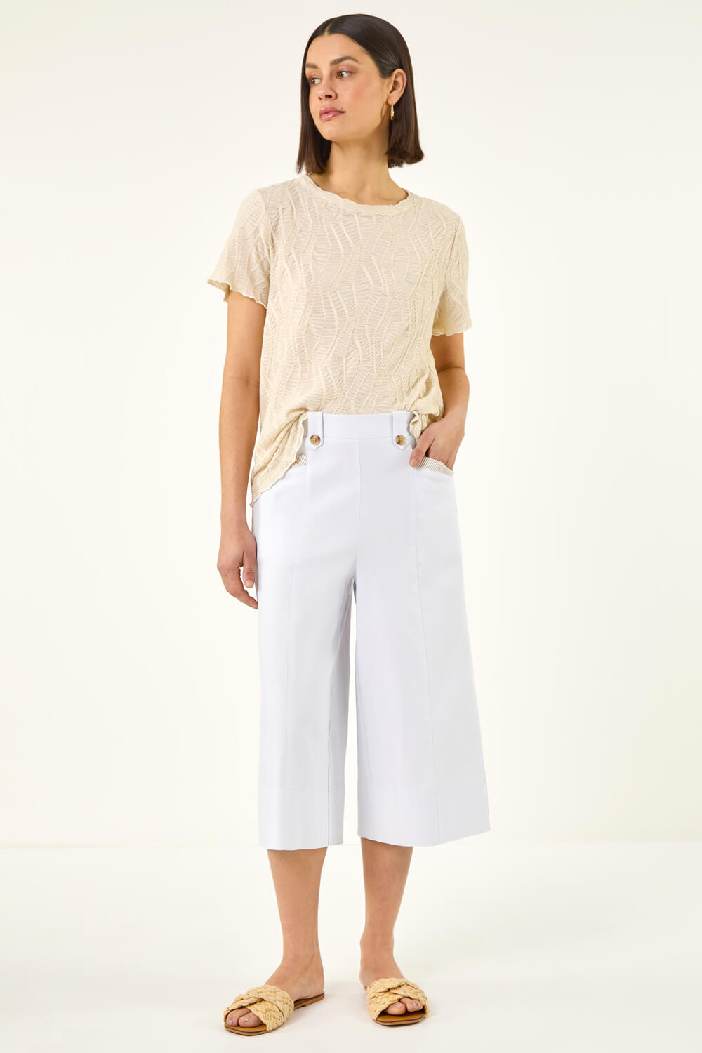 White Wide Hem Crop Trouser, Image 3 of 5