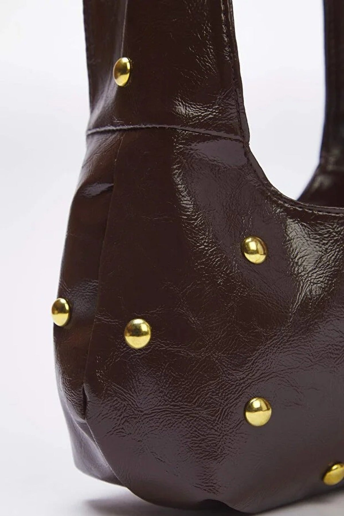Dark Brown Studded Suede Hobo Shoulder Bag, Image 4 of 4