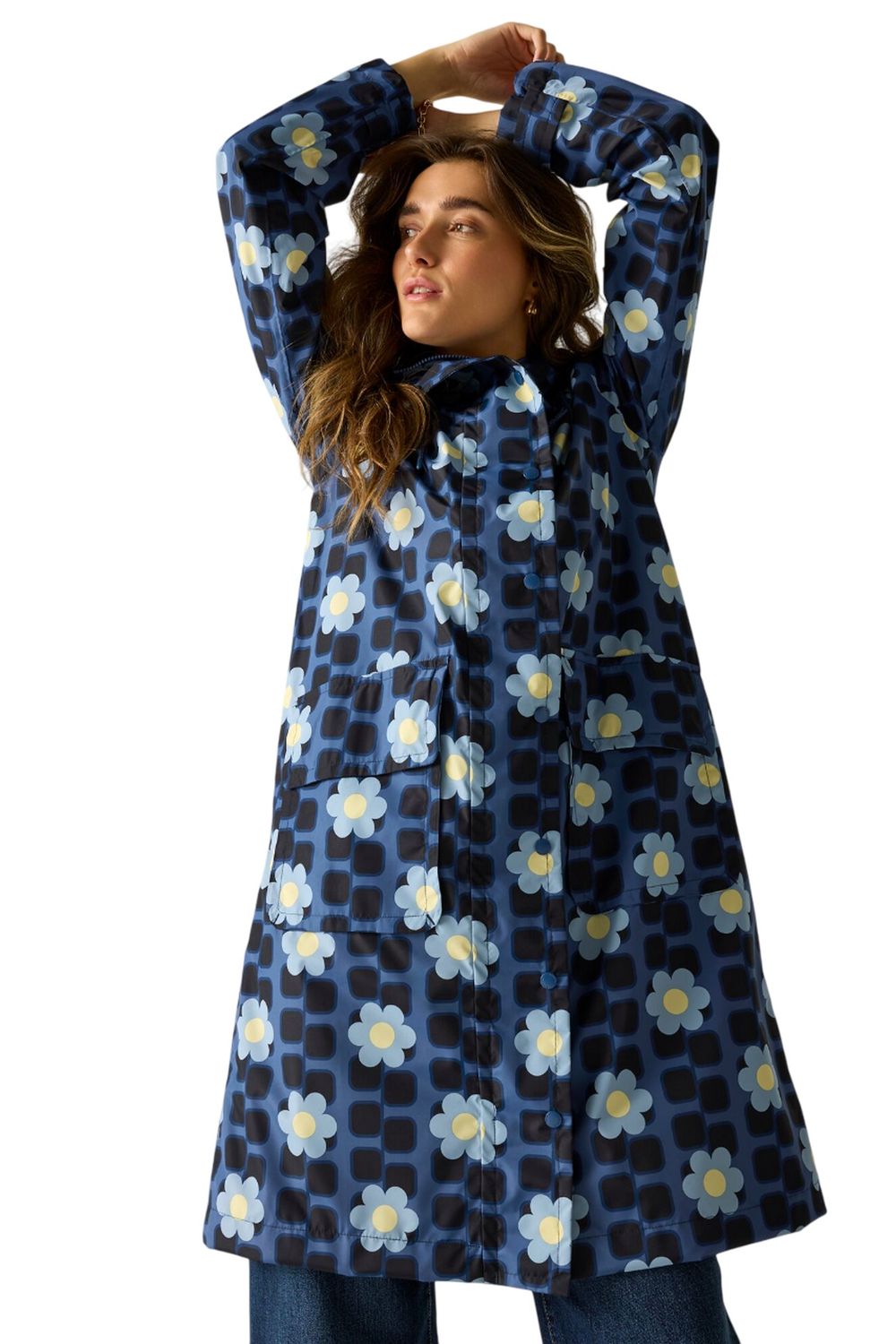 Blue Orla Kiely Floral Long Jacket, Image 4 of 4