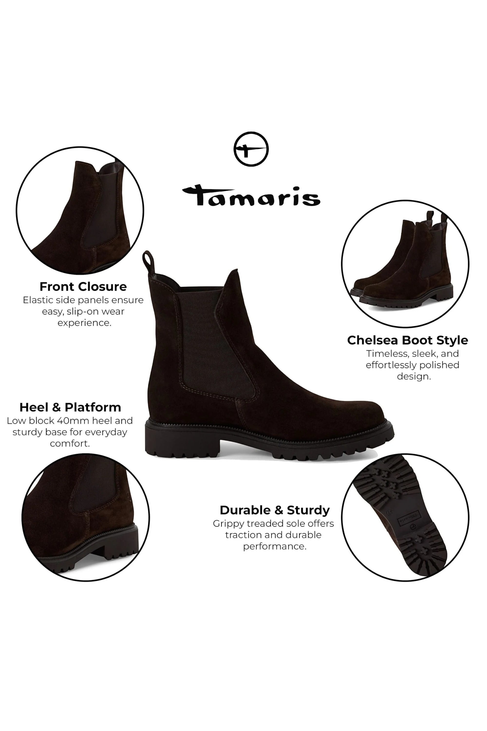 Brown Tamaris Brown Tamaris Womens Mocca Chelsea Boots, Image 2 of 7