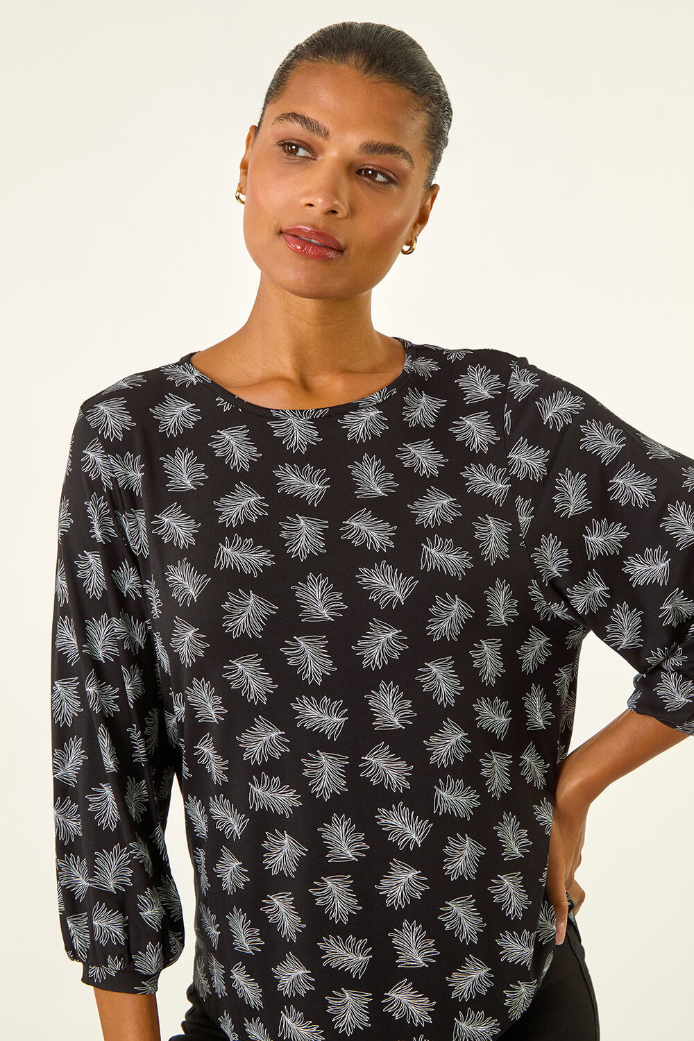 Black Abstract Print Stretch Top, Image 5 of 5