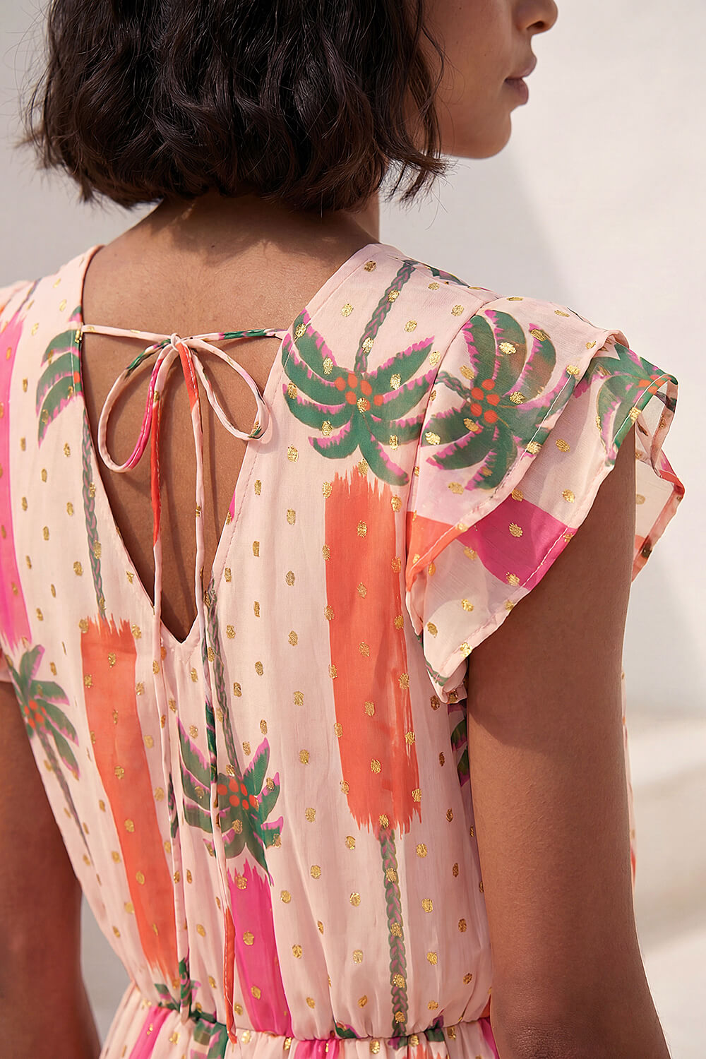 Light Pink Dusk Palm Shimmer Frill Maxi Dress, Image 5 of 4
