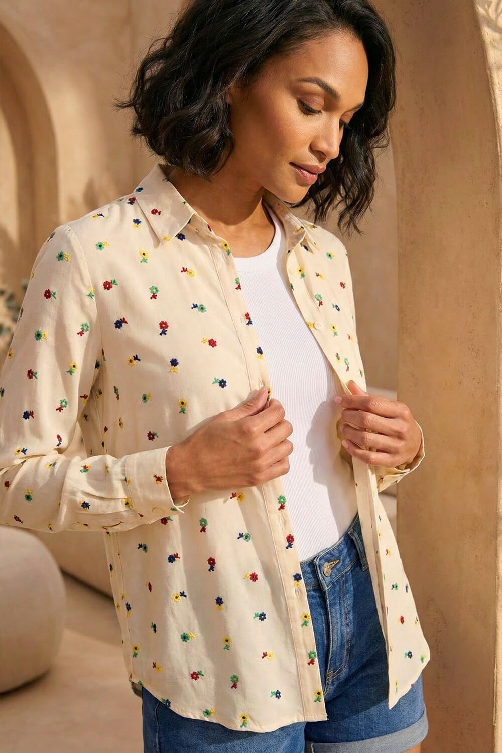 Ivory  Dusk Floral Embroidered Shirt, Image 3 of 4