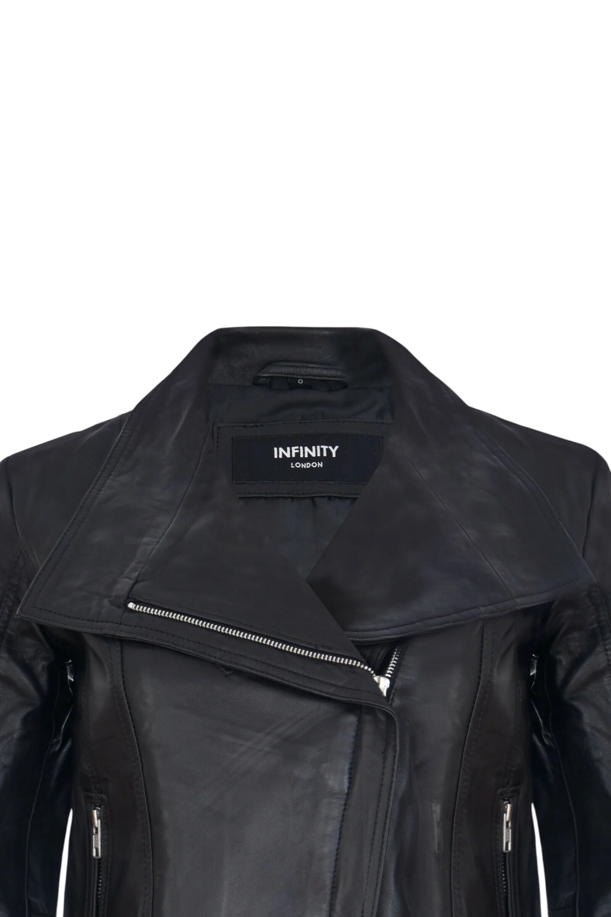 Black Womens Leather Biker Jacket - Riga, Image 4 of 4
