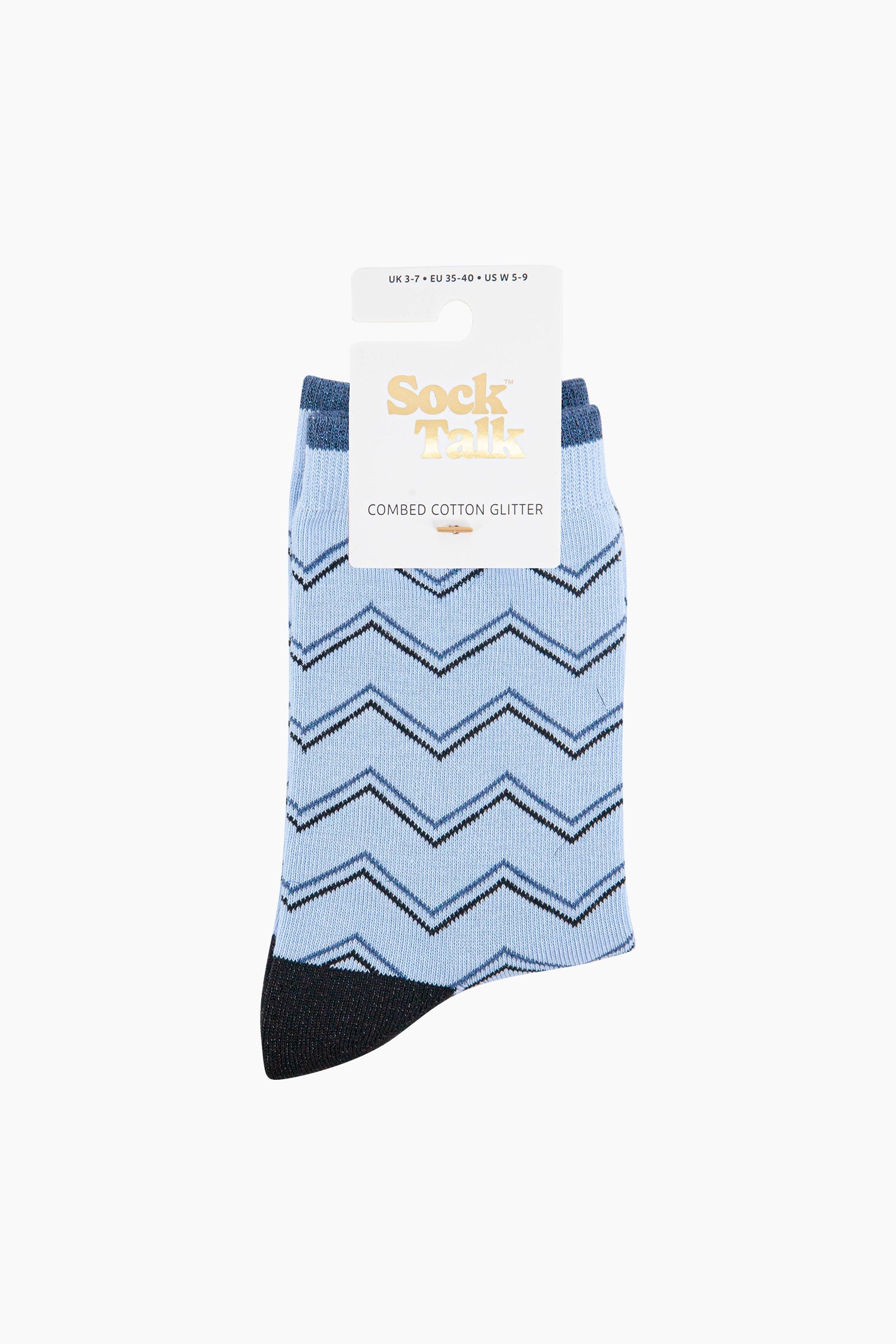 Light Blue Zig-Zag Combed Cotton Glitter Socks, Image 4 of 4