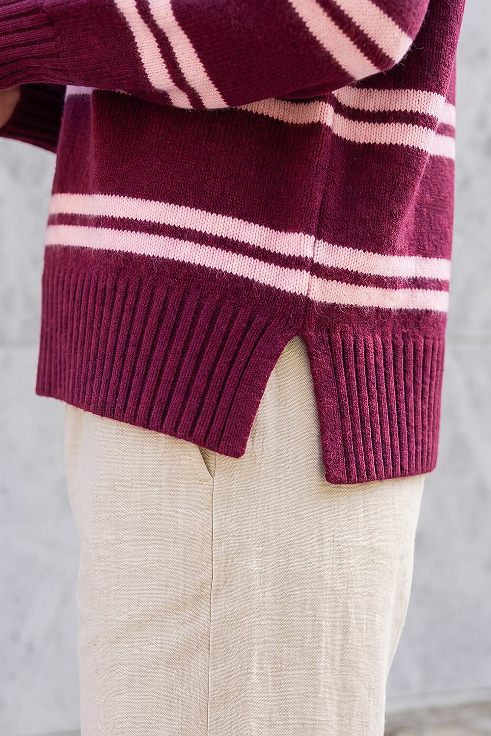 Burgundy Stripe Crew Neck Jumper, Image 5 of 4