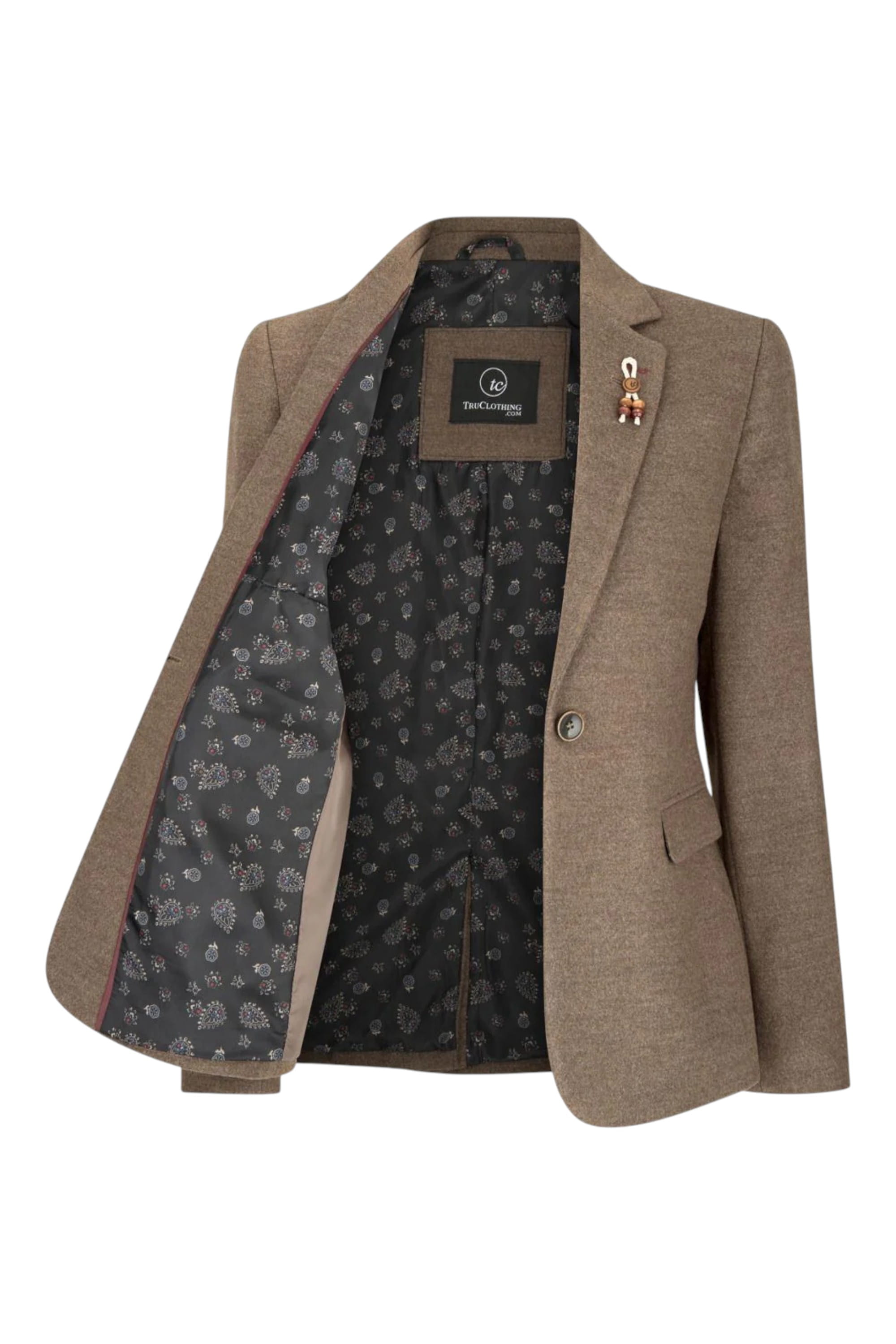 Brown Infinity Leather Brown Tweed 1920s Herringbone Light Brown Blazer, Image 4 of 6