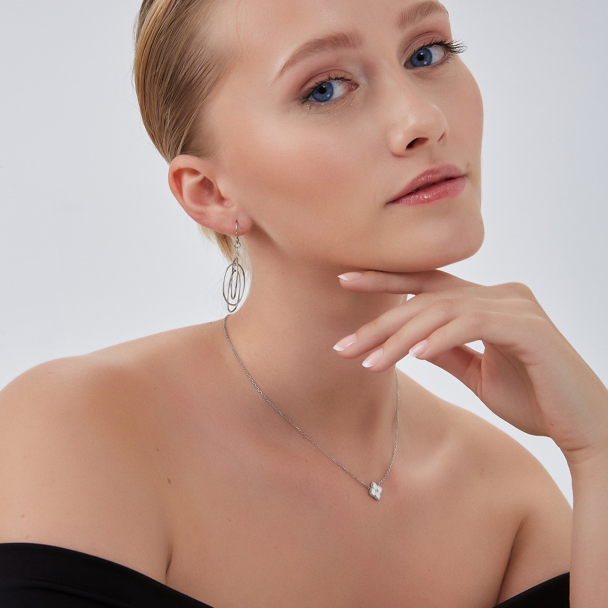 Silver Nested Loop 3D Drop Earring in Sterling Silver, Image 2 of 5