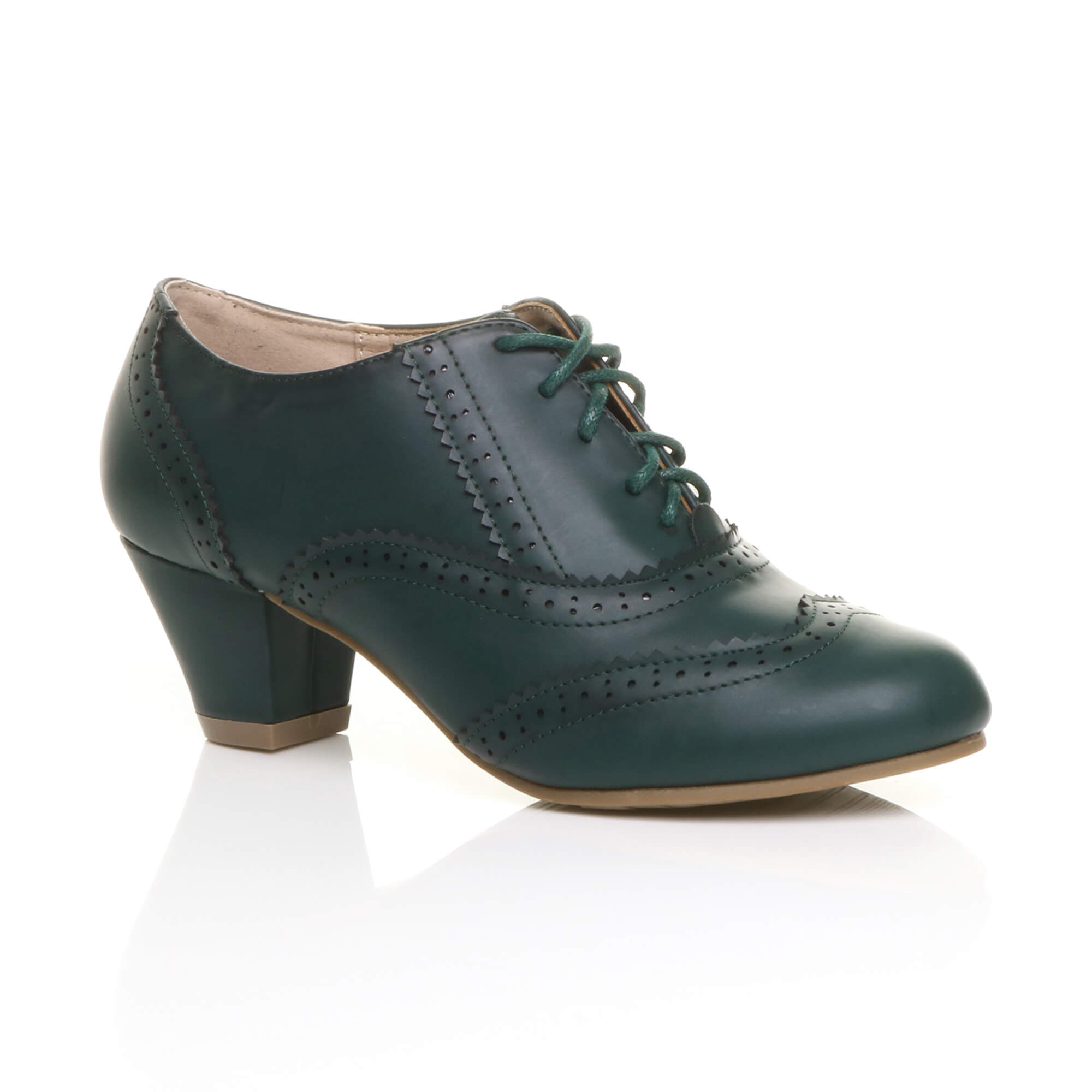 Teal AJVANI Teal Mid Heel Brogue Ankle Boots Shoe Boots, Image 1 of 6