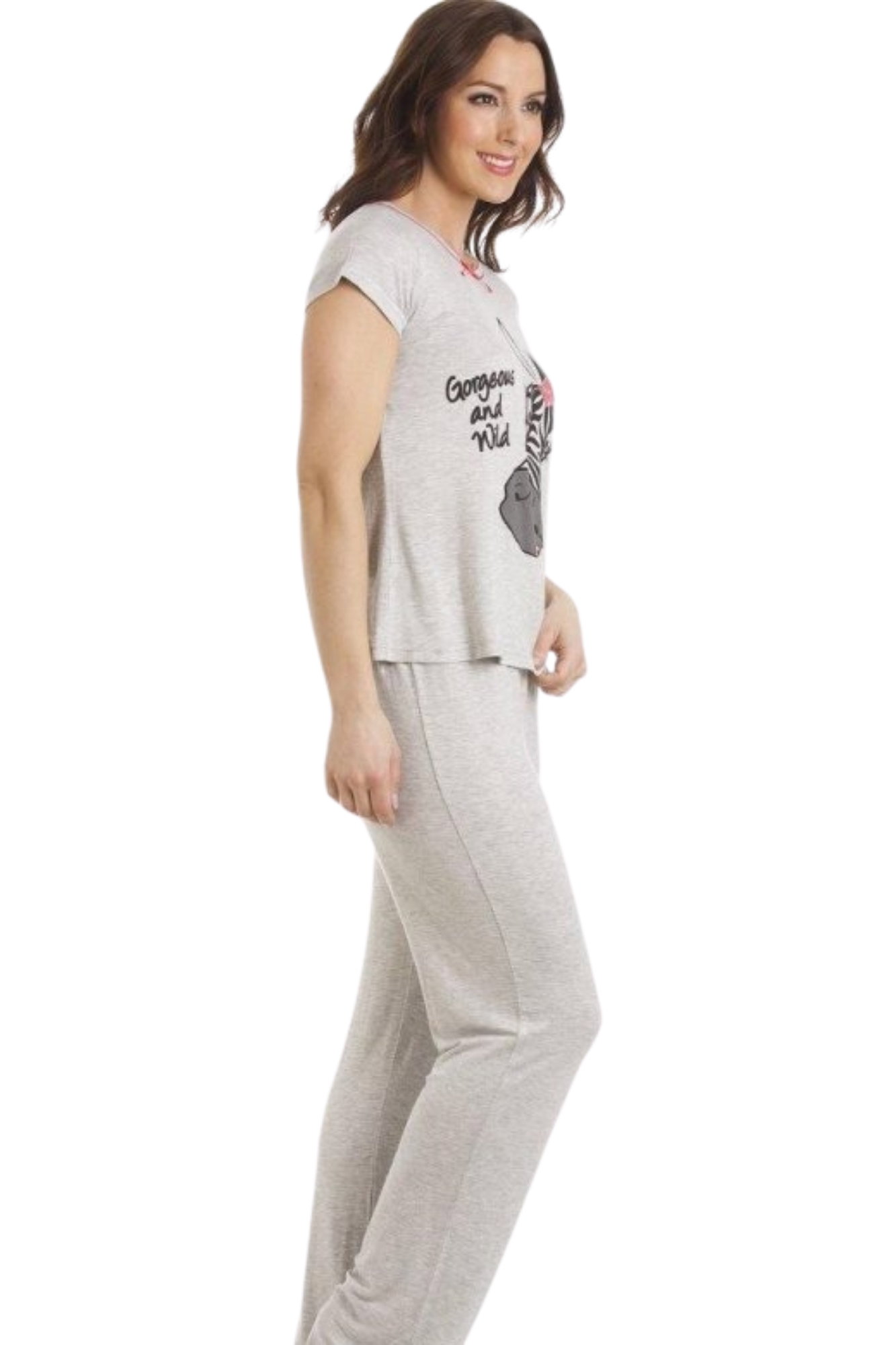 Grey Camille Lingerie Grey Zebra Motif Pyjama Set, Image 2 of 5