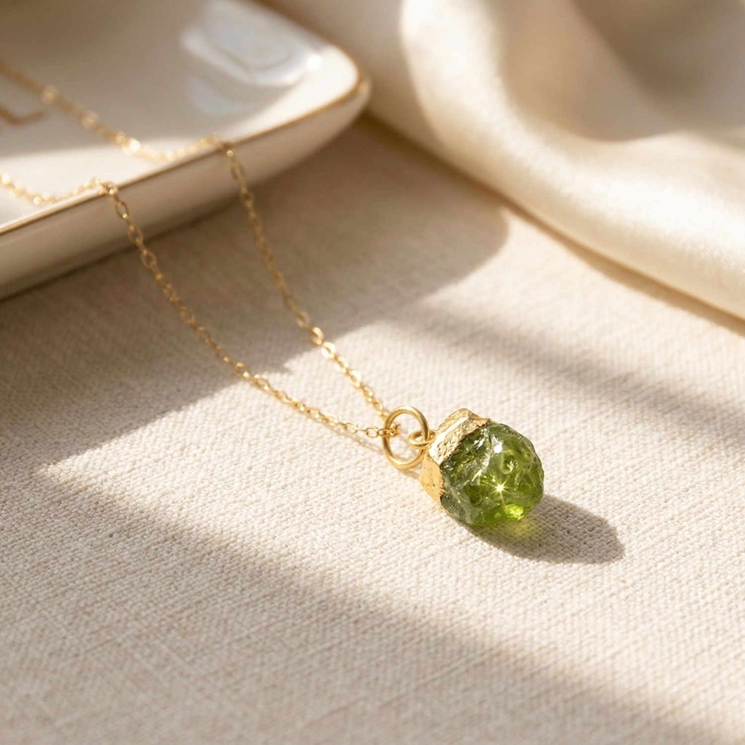Gold Raw Peridot August Birthstone Gold Plated Necklace, Image 1 of 5