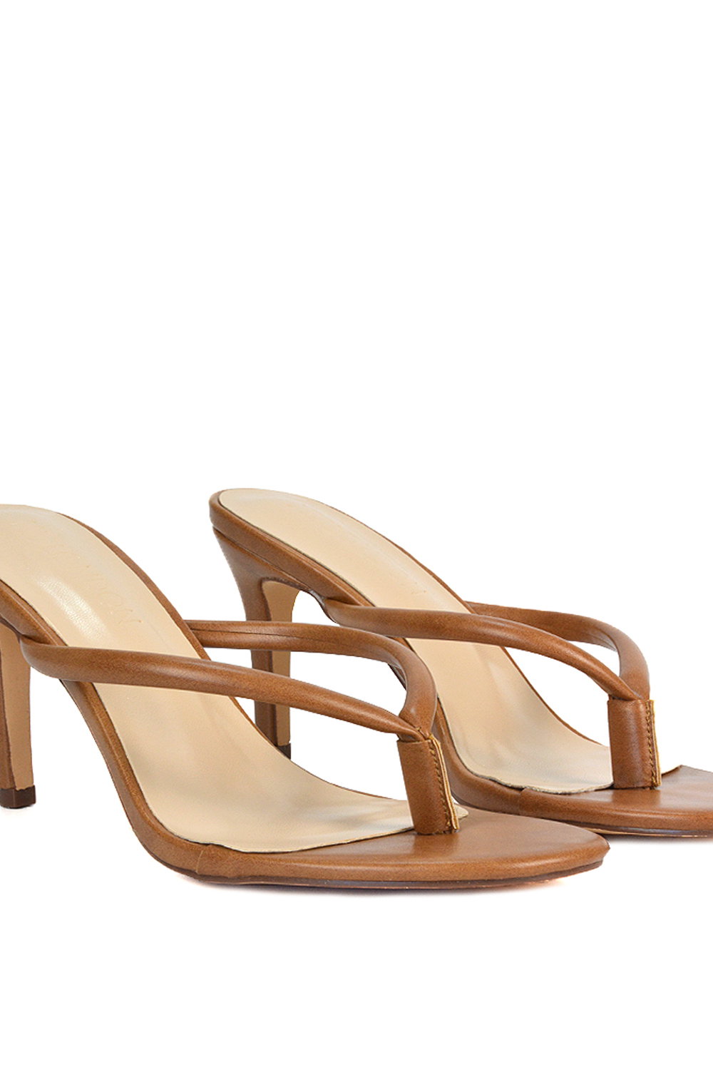 Brown XY LONDON Brown 'Celina' Stiletto High Heel Mules With Thong Strap, Image 3 of 6