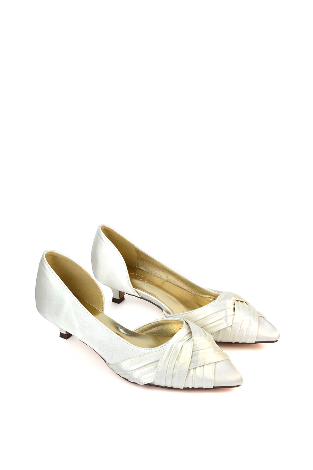 Ivory XY LONDON Ivory 'Freya' Pointed Toe Kitten Low Heel Classic Bridal Shoe Pumps, Image 5 of 6