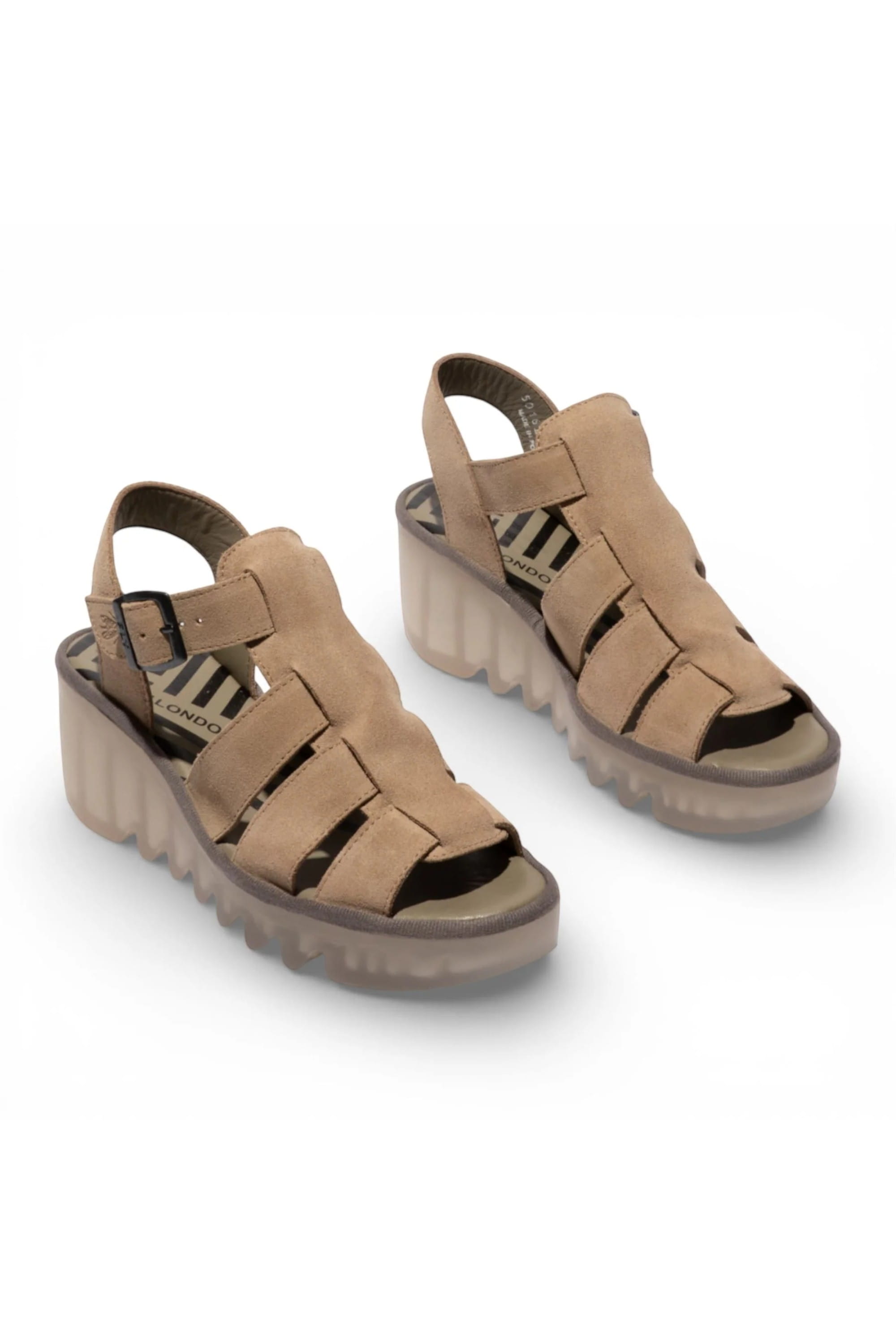 Grey Womens Leather Wedge Sandals BAIC621FLY, Image 2 of 5