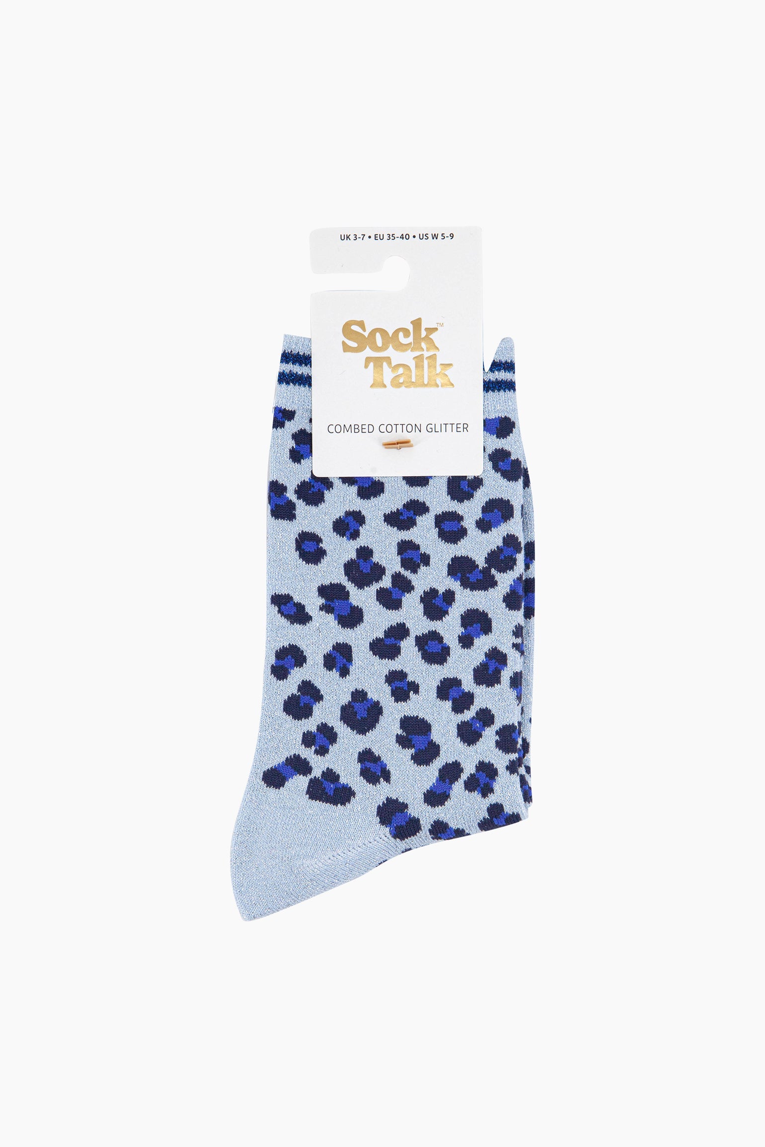 Blue Leopard Combed Cotton Glitter Socks, Image 4 of 4