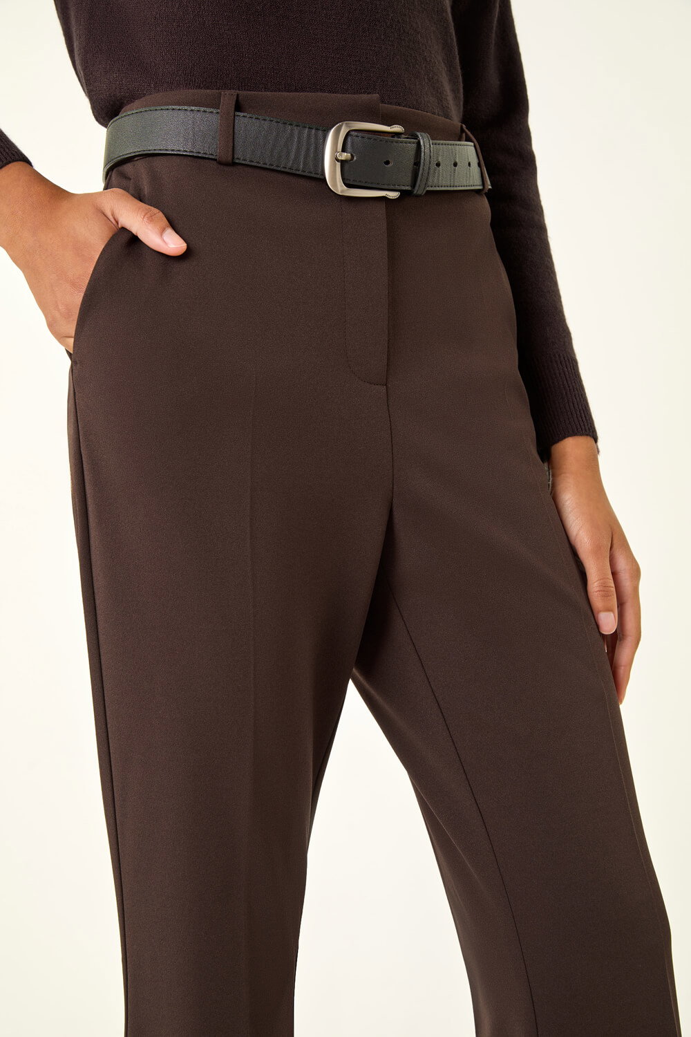 Dark Brown Long Bootcut Stretch Trousers, Image 6 of 6