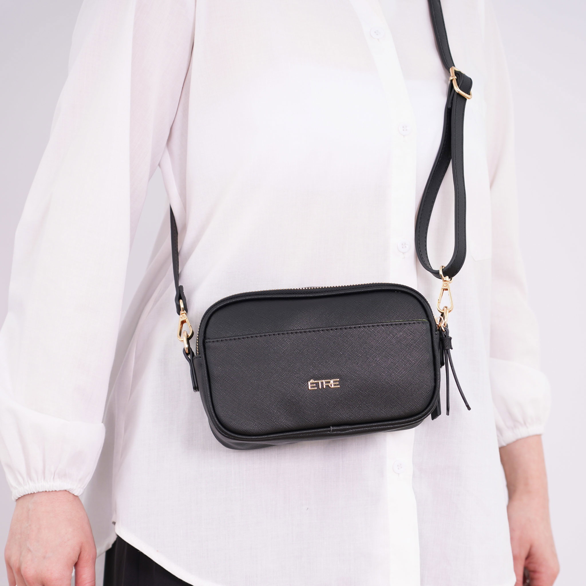 Black Dual Zipper Crossbody Camera Bag, Image 2 of 2