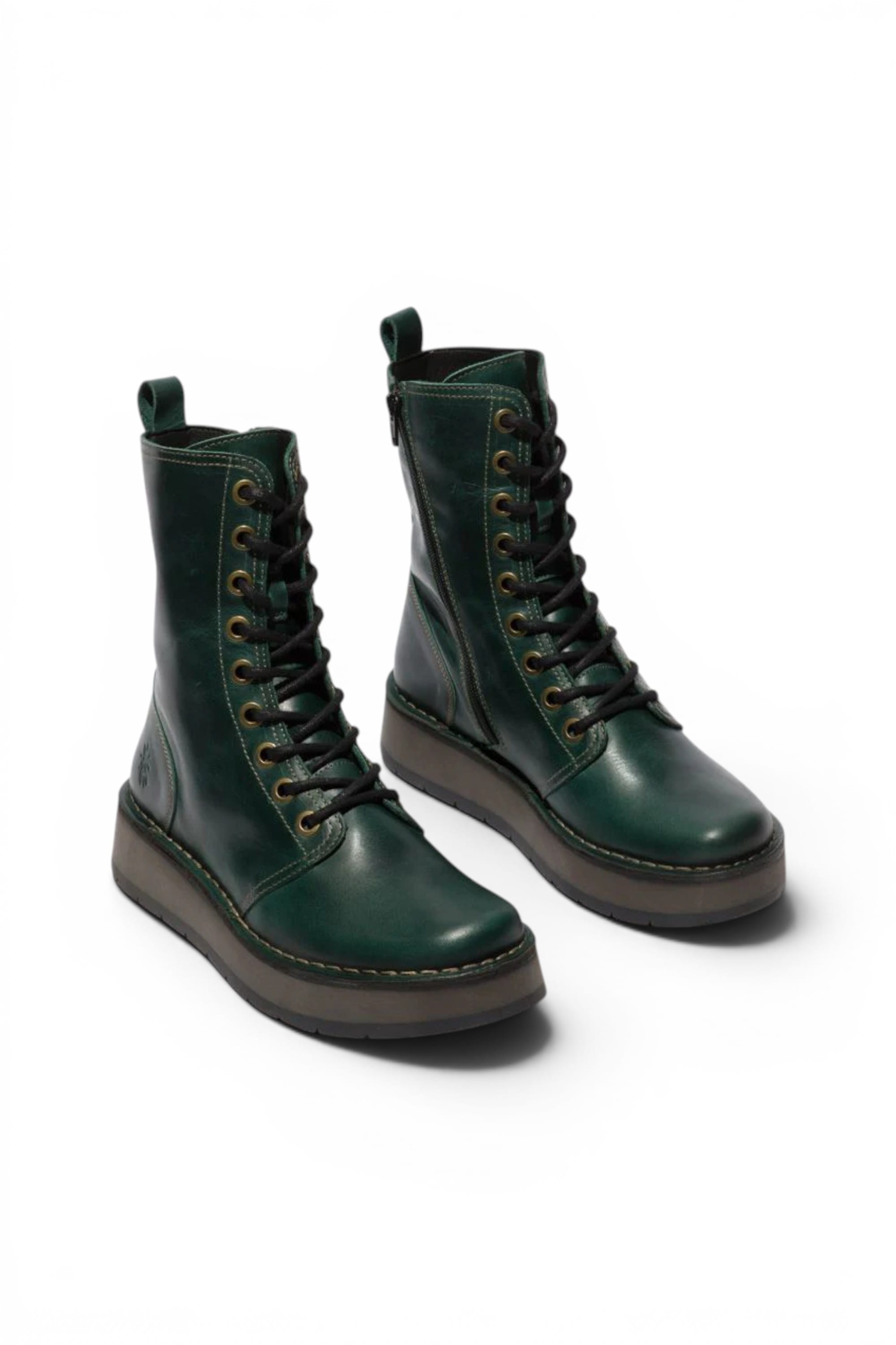 Dark Green Womens Leather Ankle Dress Boots-RAMI043, Image 2 of 5