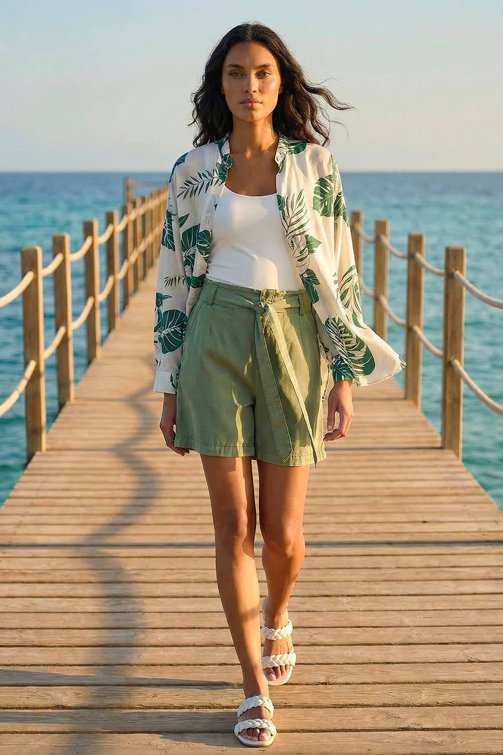 Green Tropical Palm Leaf Buttoned Shirt, Image 3 of 5