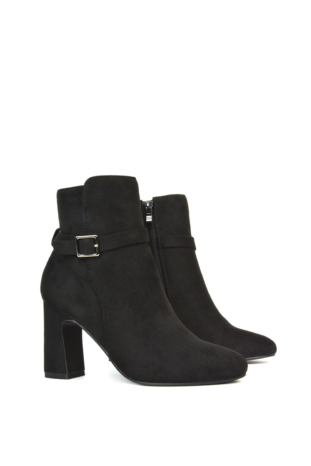 Black 'Mary' Block Mid High Heel Shoe Booties With Buckle Strap, Image 6 of 6