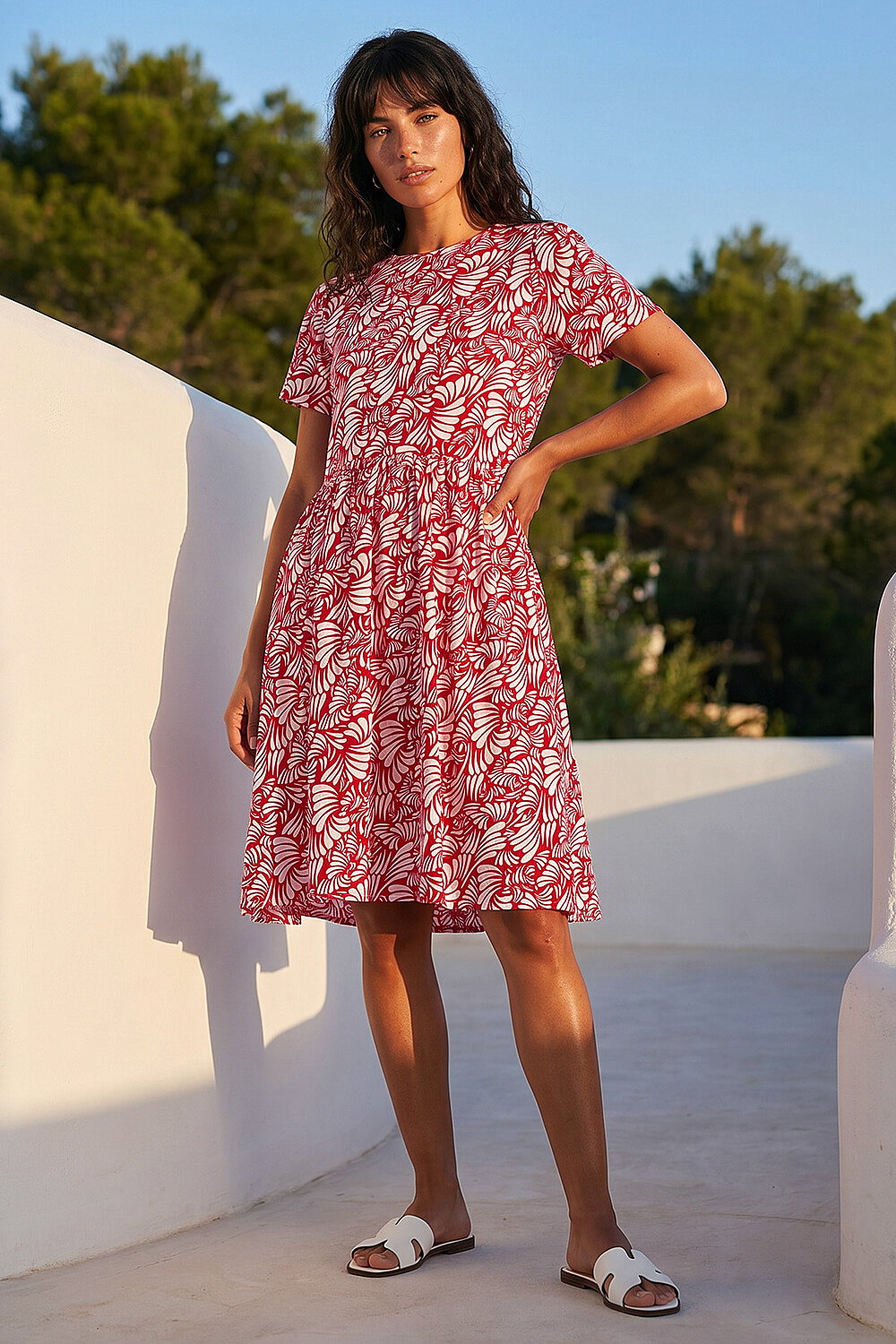 Red Abstract Print Jersey Stretch Dress, Image 3 of 4