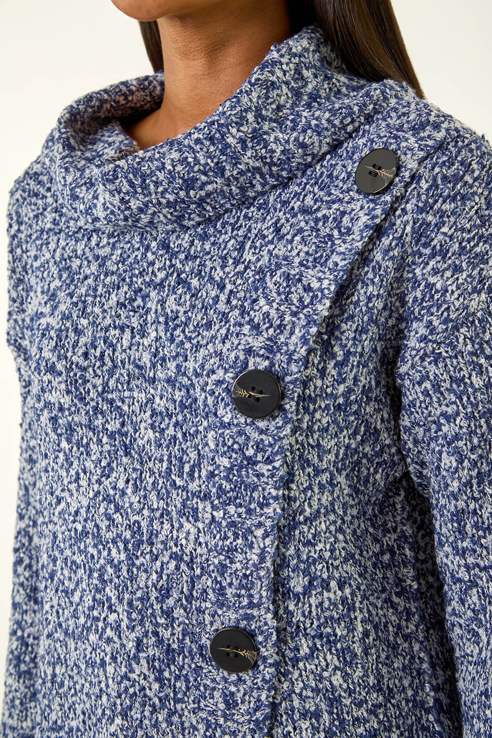 Blue Roll Neck Button Detail Jumper, Image 6 of 5