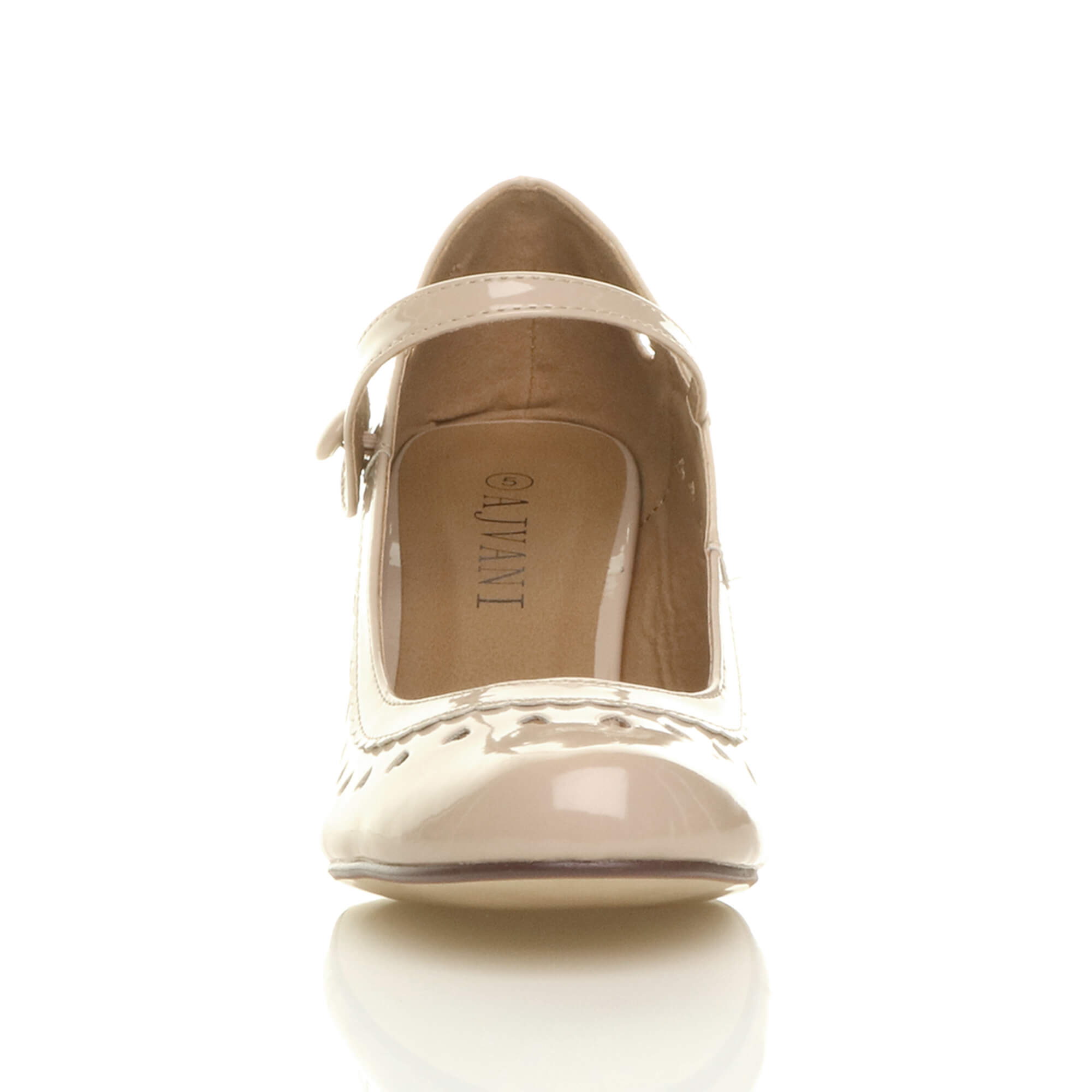 Natural AJVANI Natural Mid Heel Heart Cut Out Mary Jane Court Shoes, Image 6 of 6