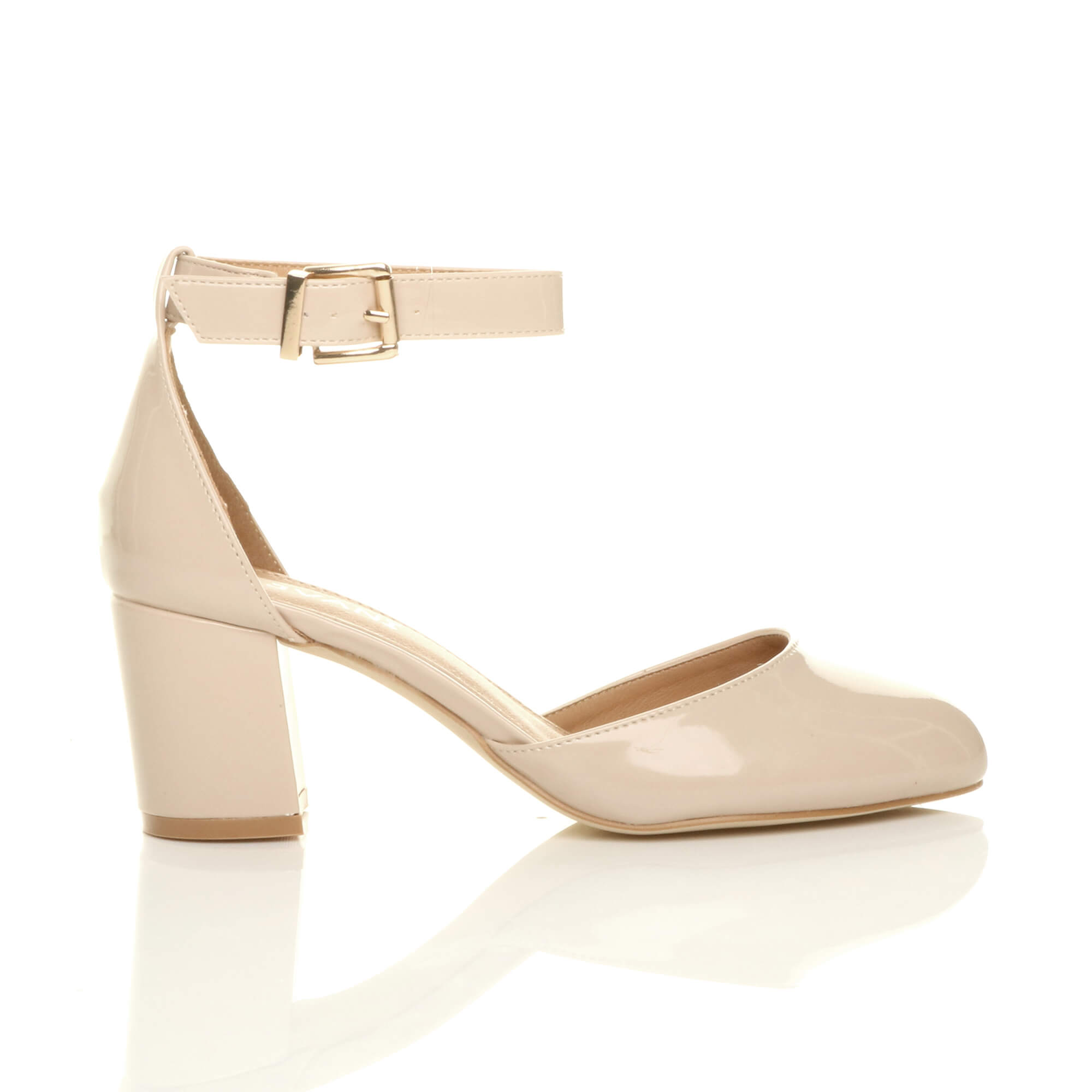 Natural AJVANI Natural Mid Block Heel Ankle Strap 2 Part Heels, Image 2 of 6