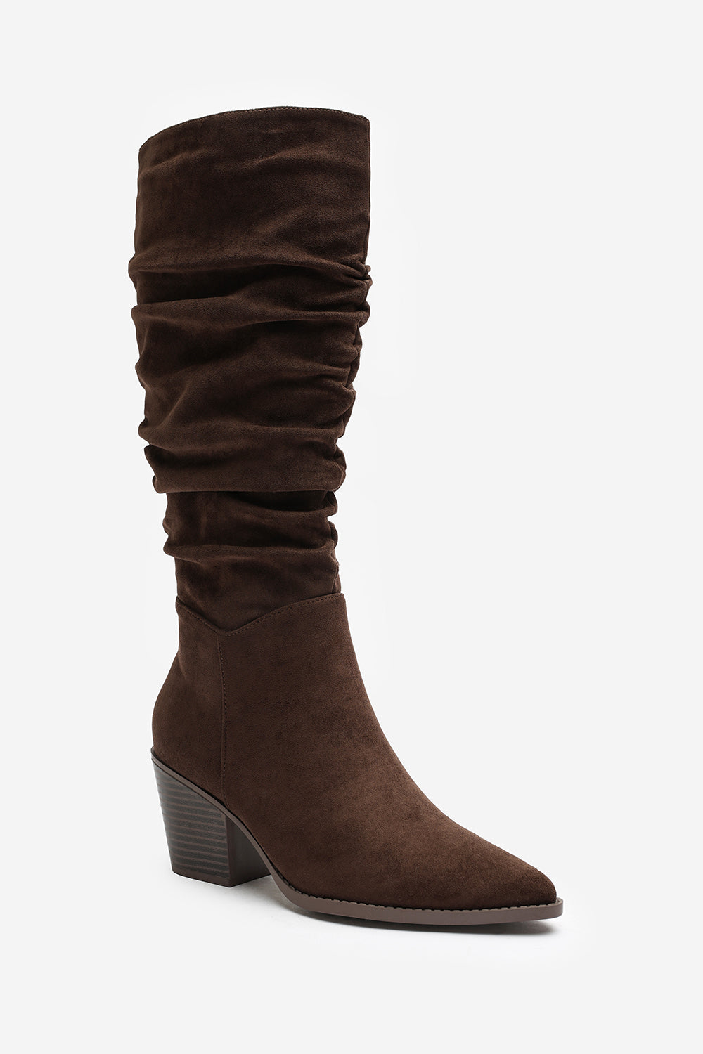 Dark Brown Drelia Ruched Western Knee High Boot, Image 2 of 4