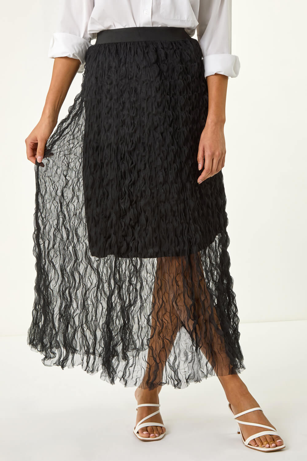 Black Textured Mesh Skirt, Image 6 of 5