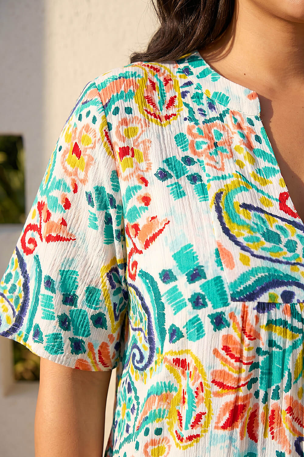 Blue Curve Printed V-Neck Midi Dress, Image 5 of 4