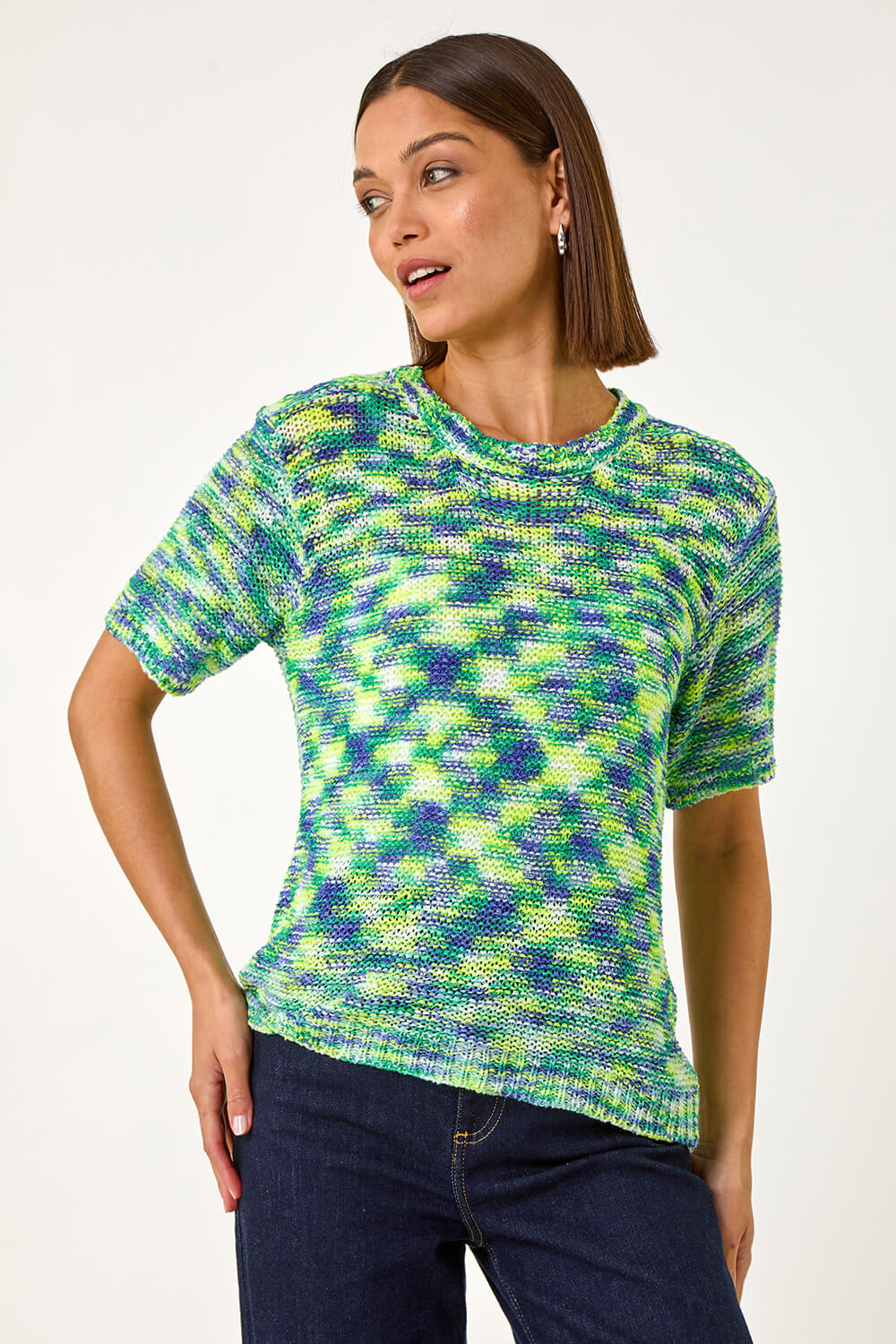 Blue Spacedye Knit Top, Image 1 of 5