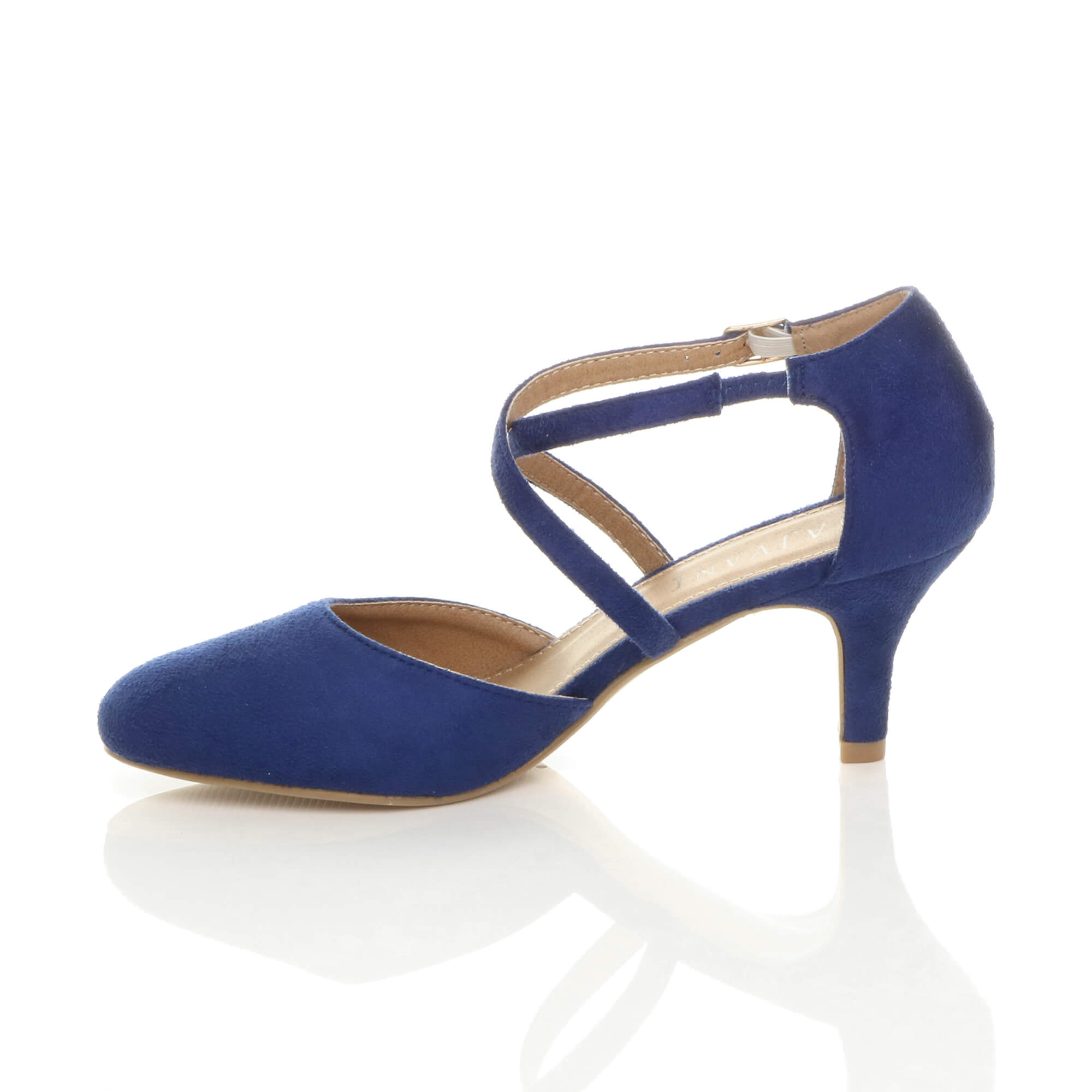 Royal Blue AJVANI Royal Blue Mid Heel Crossed Straps Court Shoes, Image 3 of 6