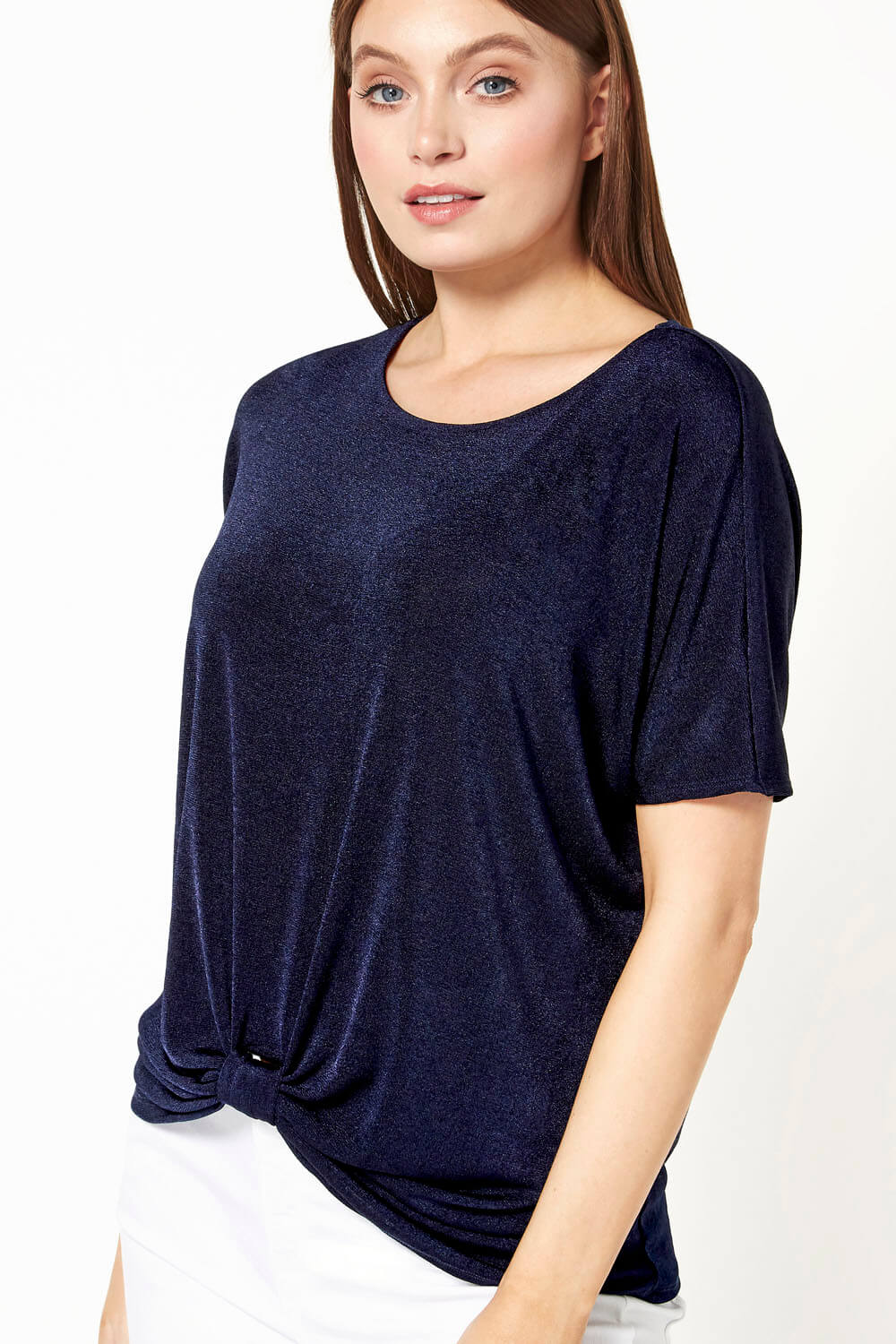 Navy Twist Front Detail T-Shirt, Image 5 of 5