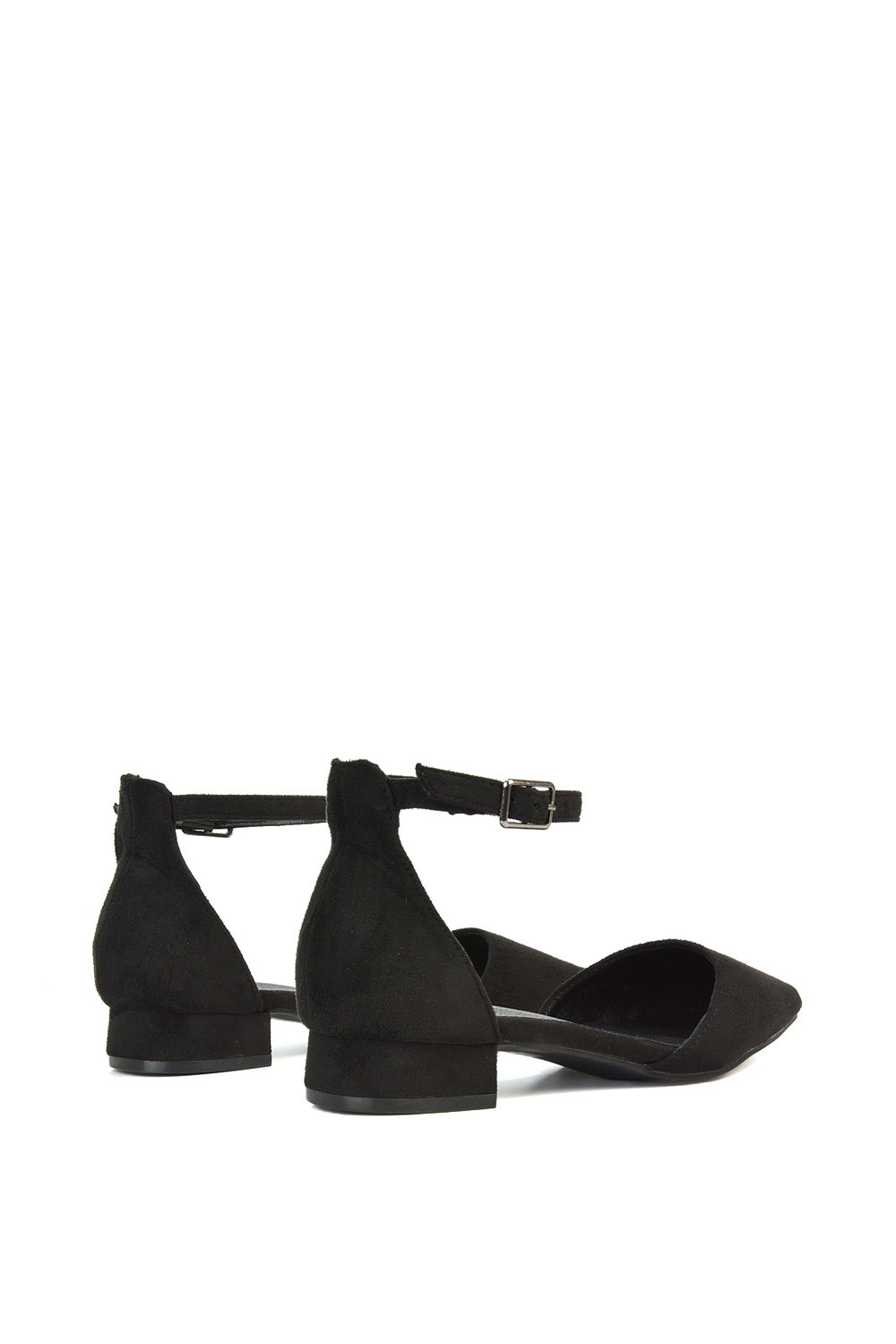 Black XY LONDON Black 'Jenny' Low Heel Flat Pointed Toe Ankle Strap Court Shoes, Image 4 of 5
