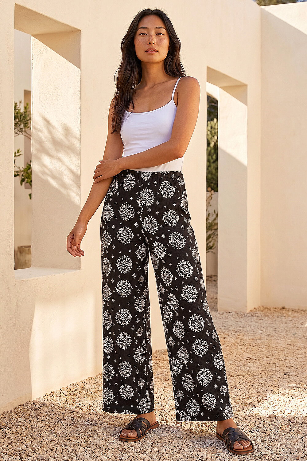 Black Petite Printed Texture Stretch Trouser, Image 1 of 4