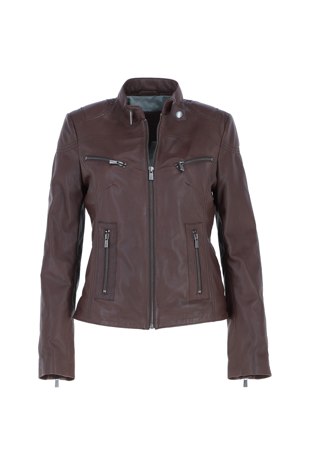 Maroon 'lolita' Real Leather Mandarin Collar Biker Jacket, Image 2 of 5