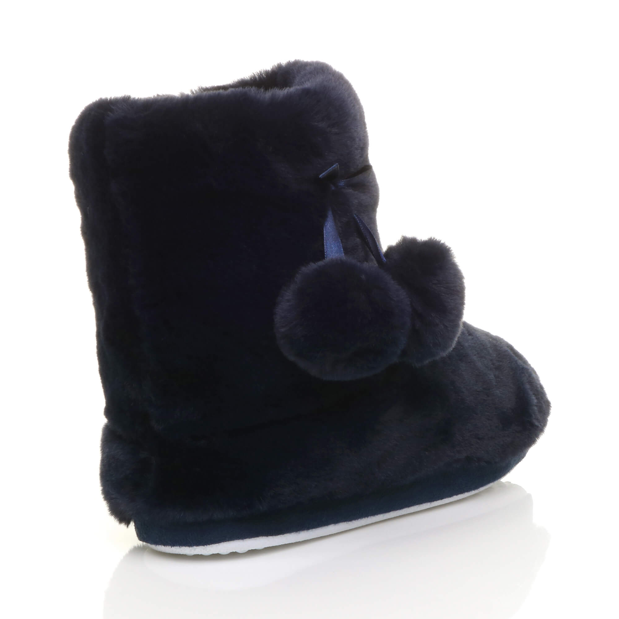 Navy Blue AJVANI Navy Blue Faux Fur Lined Slip On Memory Foam Mules Slippers, Image 4 of 6