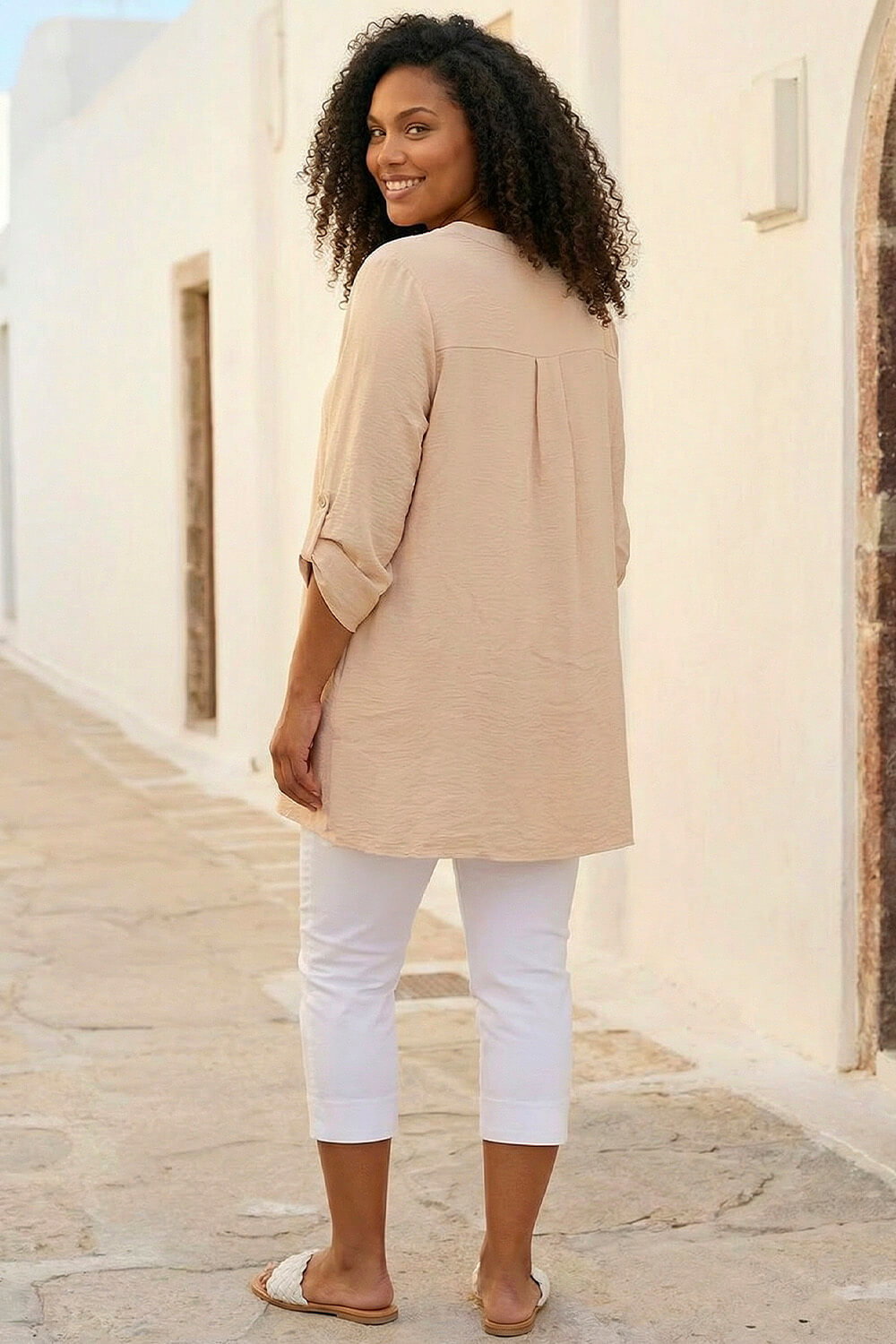 Stone Curve Textured Buttoned Tunic Top, Image 3 of 4