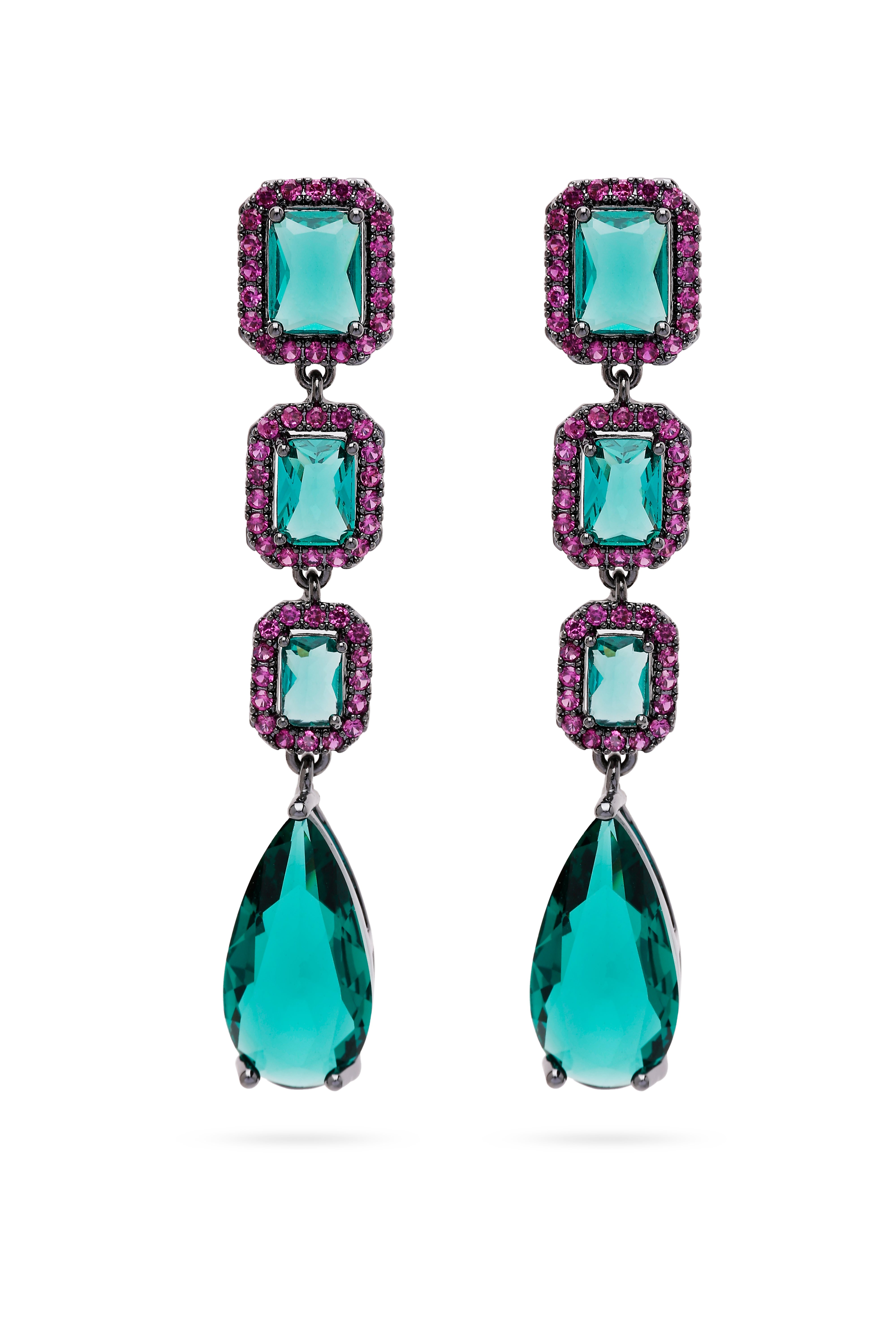 Green Geometric Drop Earrings