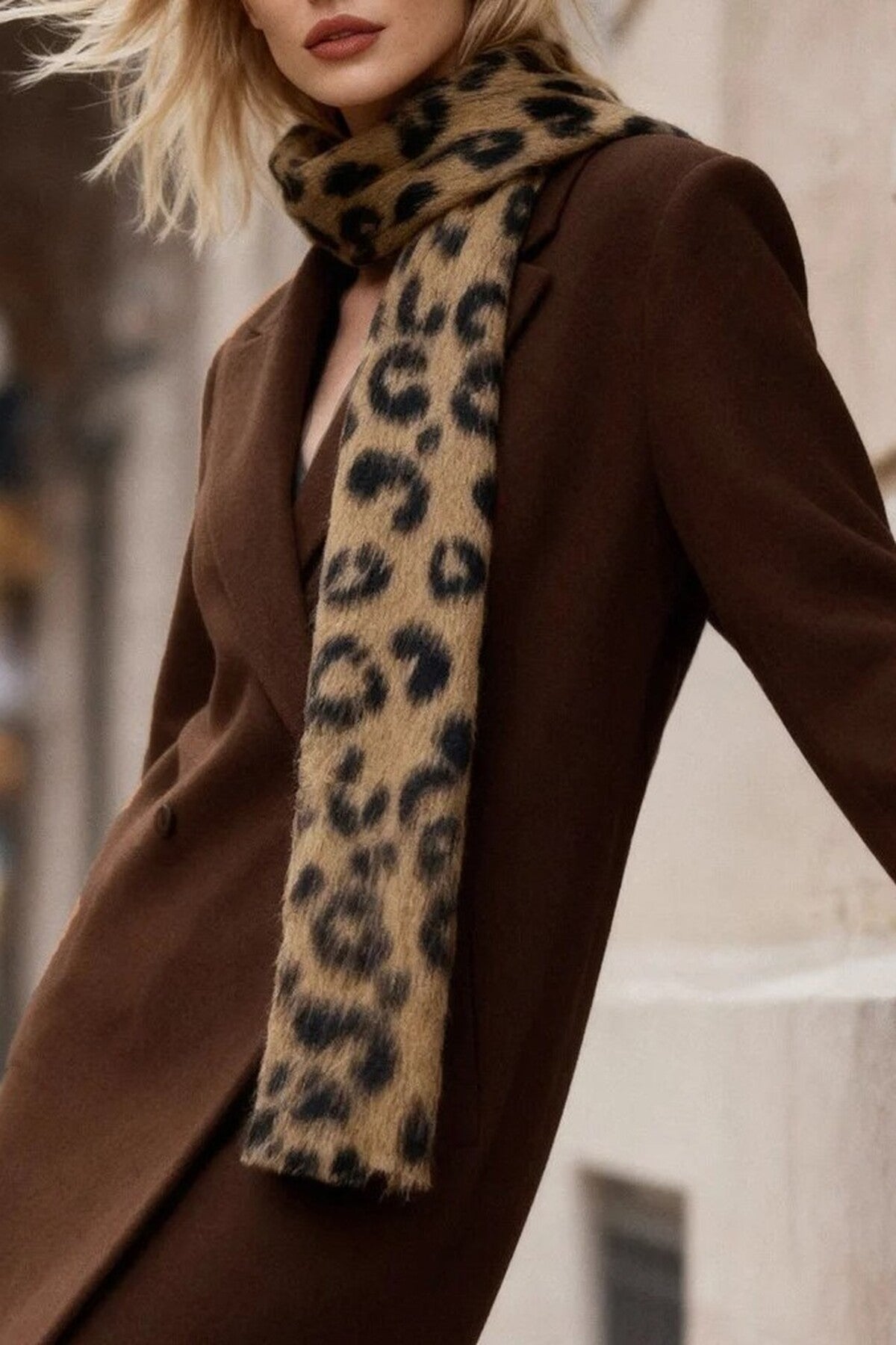 Brown WOVCOR Brown Leopard Print Brushed Knit Soft Winter Scarf, Image 2 of 2