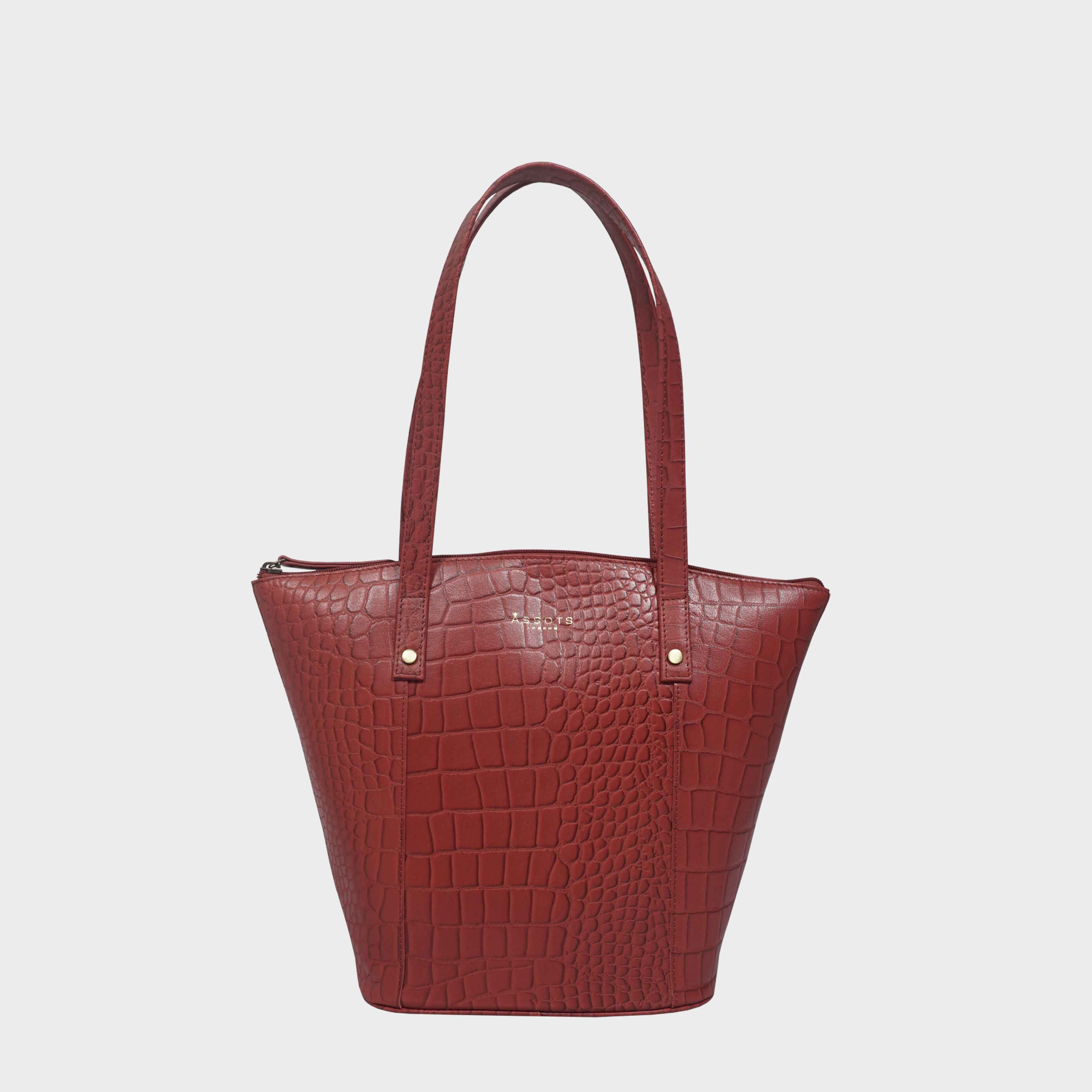 Red 'MELANIE' Croc Real Leather Unlined Bucket Bag, Image 1 of 1