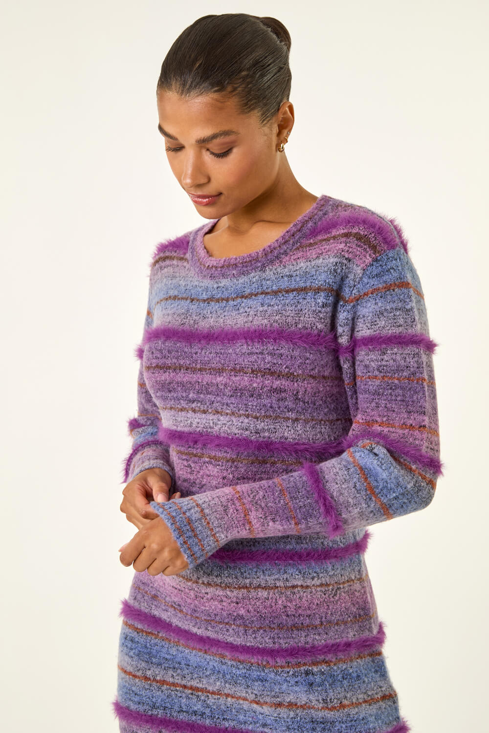 Roman Women's Purple Stripe Knit Jumper Dress Size 20