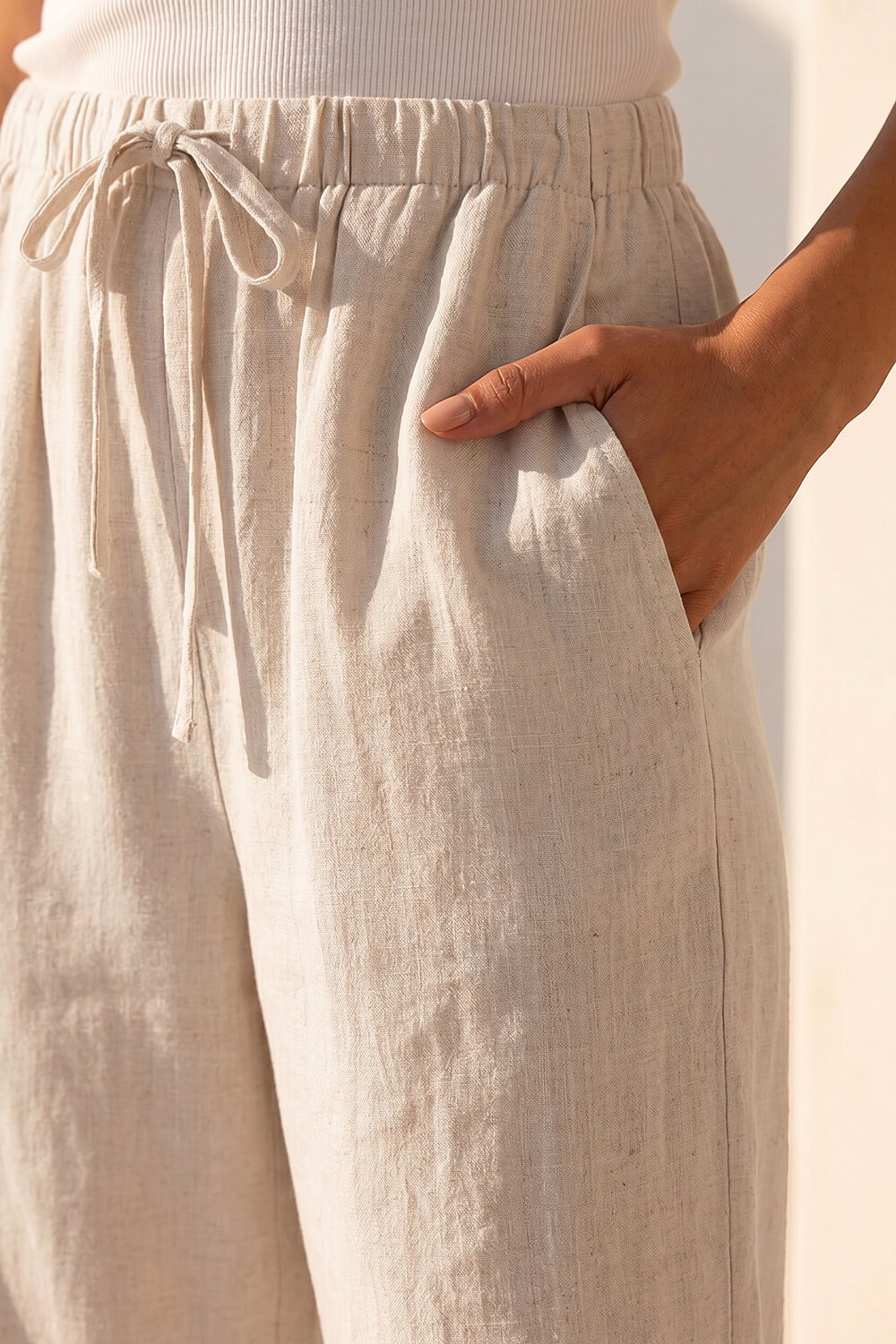 Natural Petite Linen Blend Wide Leg Trouser, Image 5 of 4