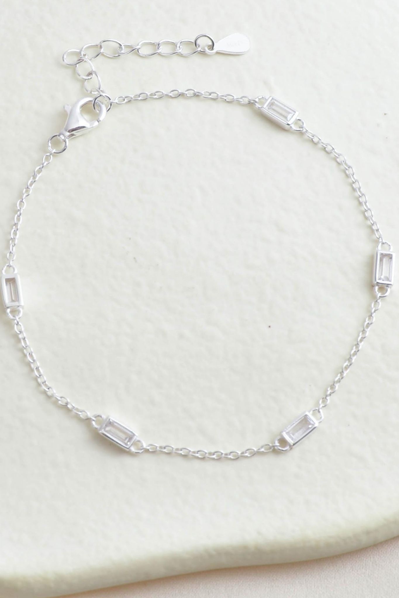 Metallic Sterling Silver Baguette Cz Bracelet