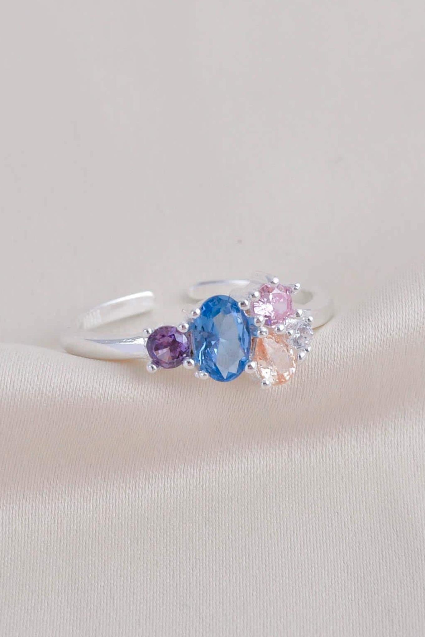 Multi Sterling Silver Colourful CZ One Size Ring, Image 4 of 4