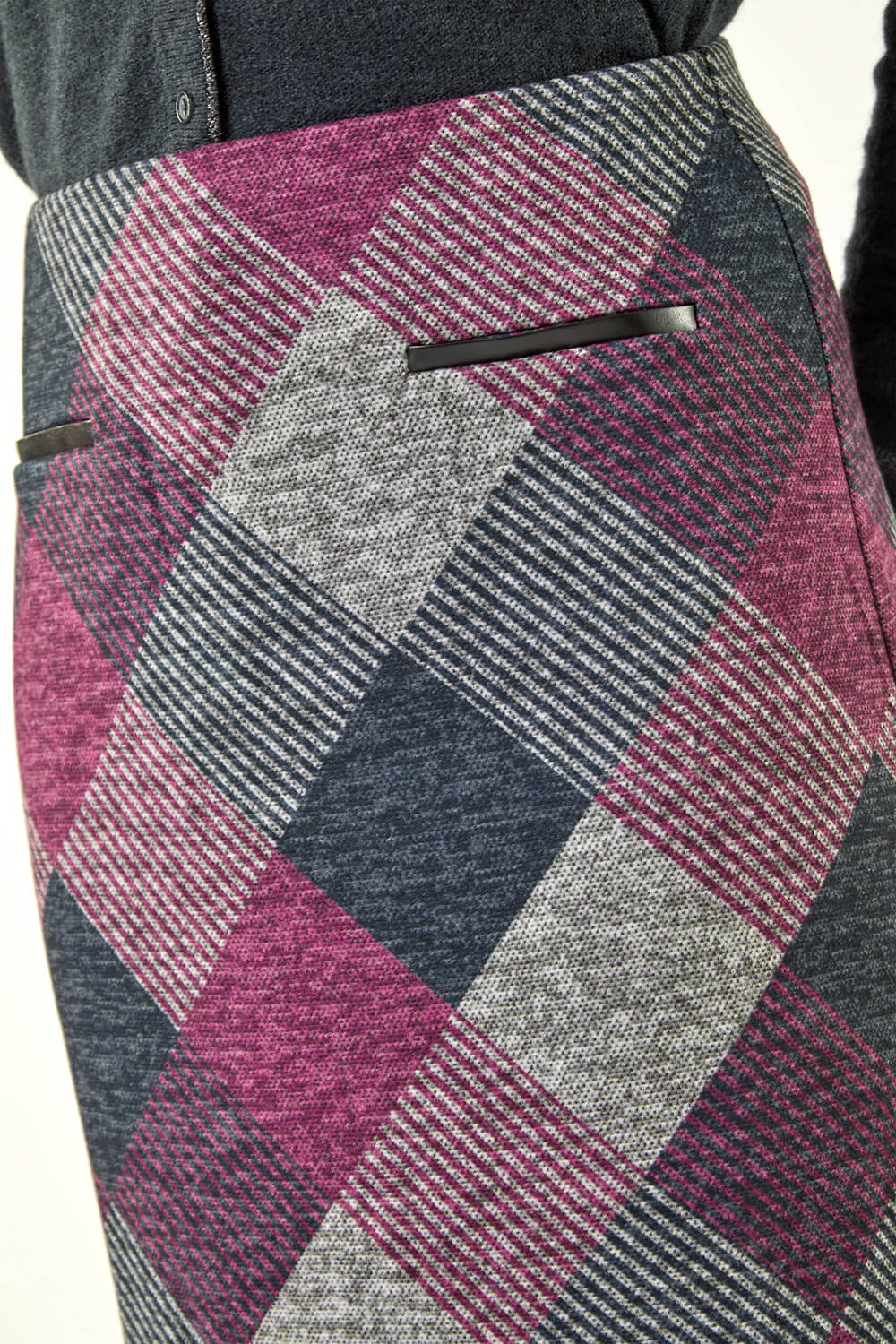 Pink Elastic Waist Check Print Pocket A Line Skirt, Image 6 of 5