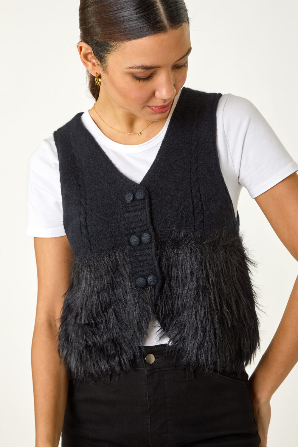 Black Tassel Faux Fur Gilet, Image 4 of 5