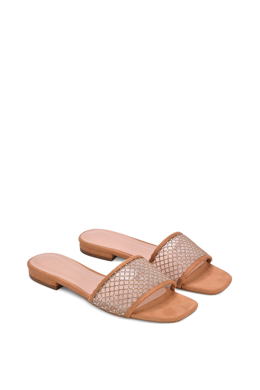 Beige XY LONDON Beige 'Gabrielle' Flat Slip On Open Toe Diamante Slider Mule Sandals, Image 4 of 5